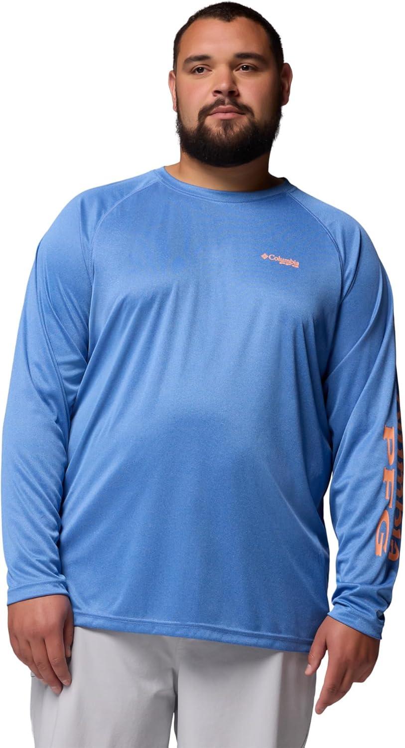 imageColumbia Mens PFG Terminal Tackle Long Sleeve ShirtVivid Blue HeatherBright Nectar Logo