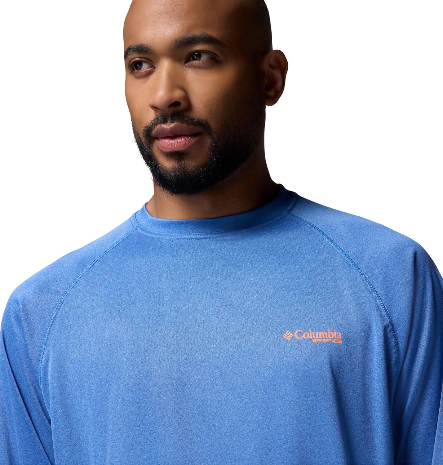 imageColumbia Mens PFG Terminal Tackle Long Sleeve ShirtVivid Blue HeatherBright Nectar Logo