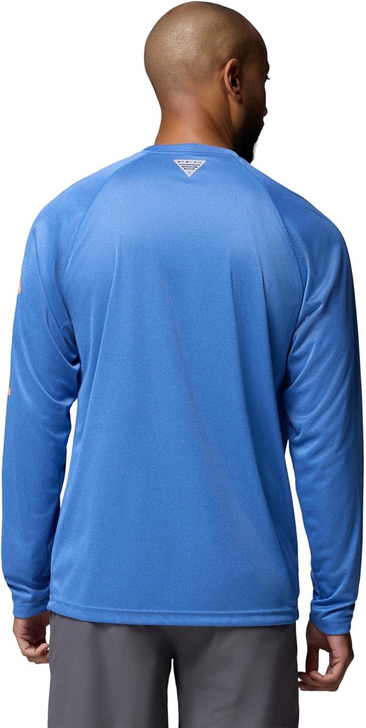 imageColumbia Mens PFG Terminal Tackle Long Sleeve ShirtVivid Blue HeatherBright Nectar Logo