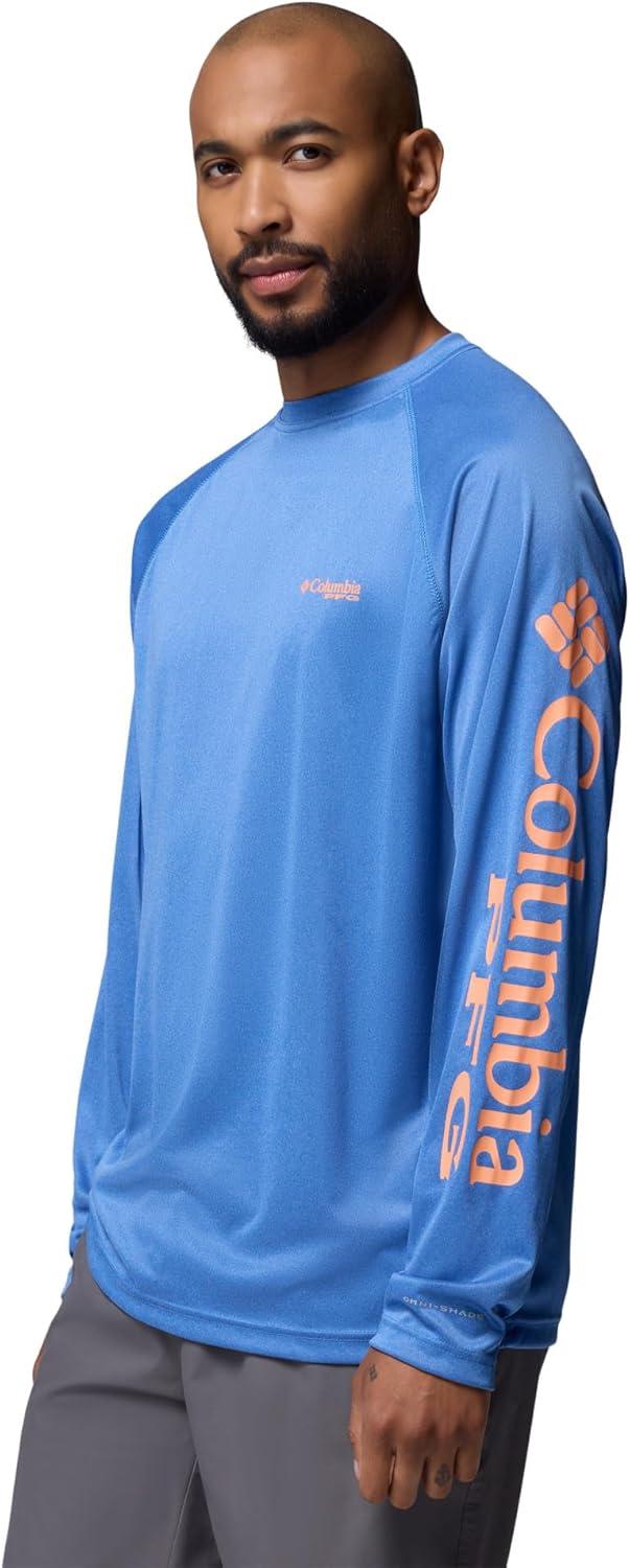 imageColumbia Mens PFG Terminal Tackle Long Sleeve ShirtVivid Blue HeatherBright Nectar Logo