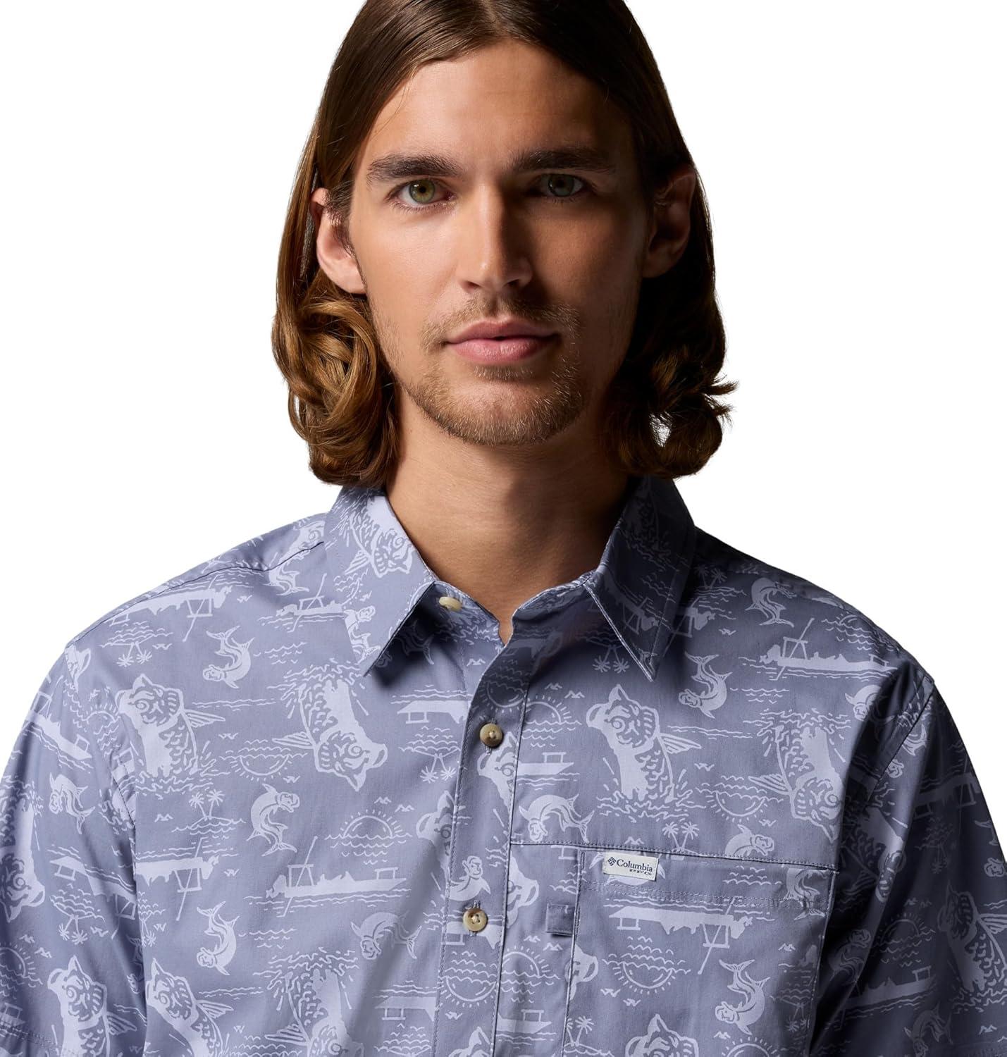 imageColumbia Mens PFG Trollers Best II Short Sleeve ShirtNew Moon Flatout