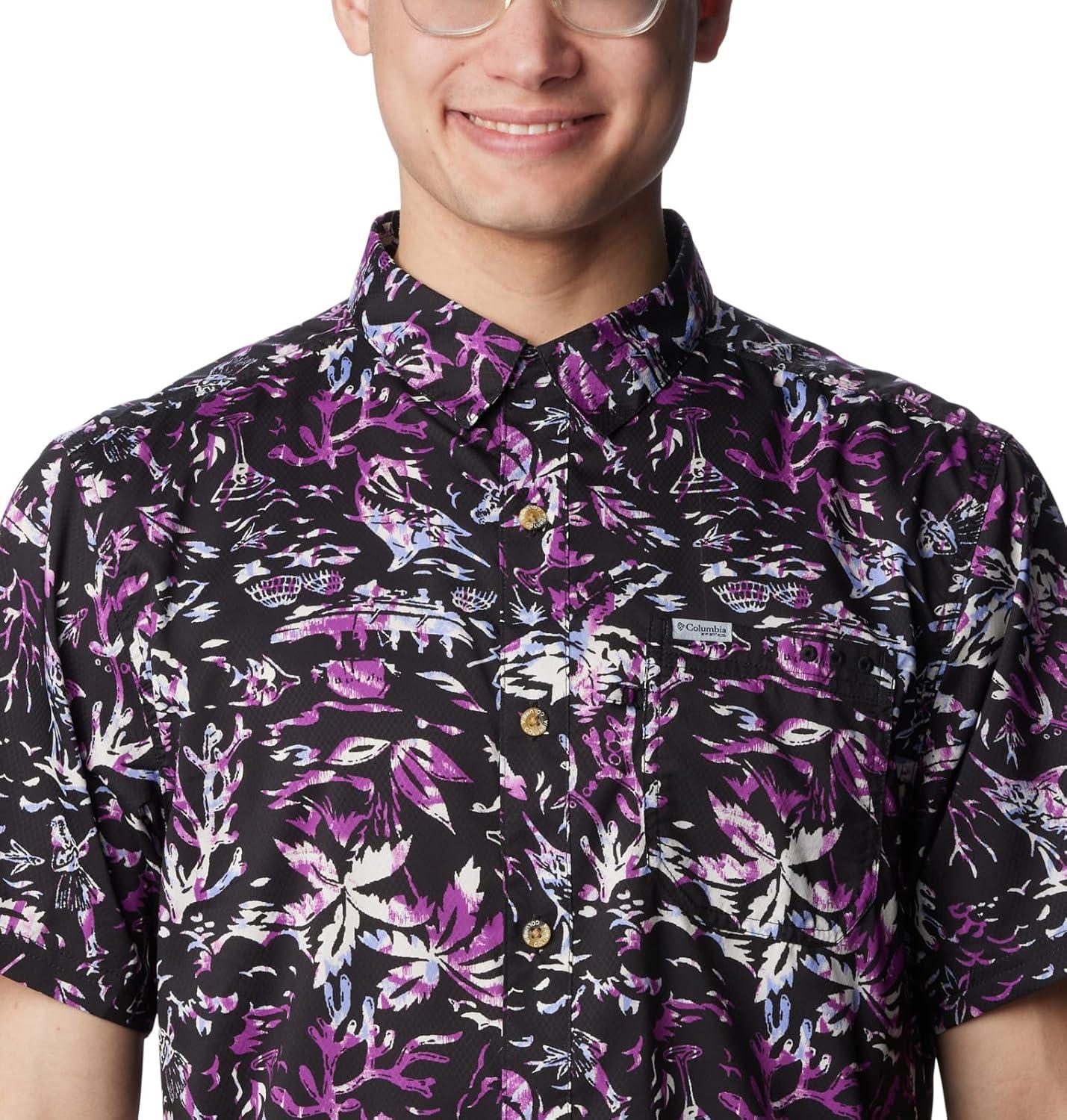 imageColumbia Mens Super Slack Tide Camp Shirt Short SleeveBlack Kona Kraze Print