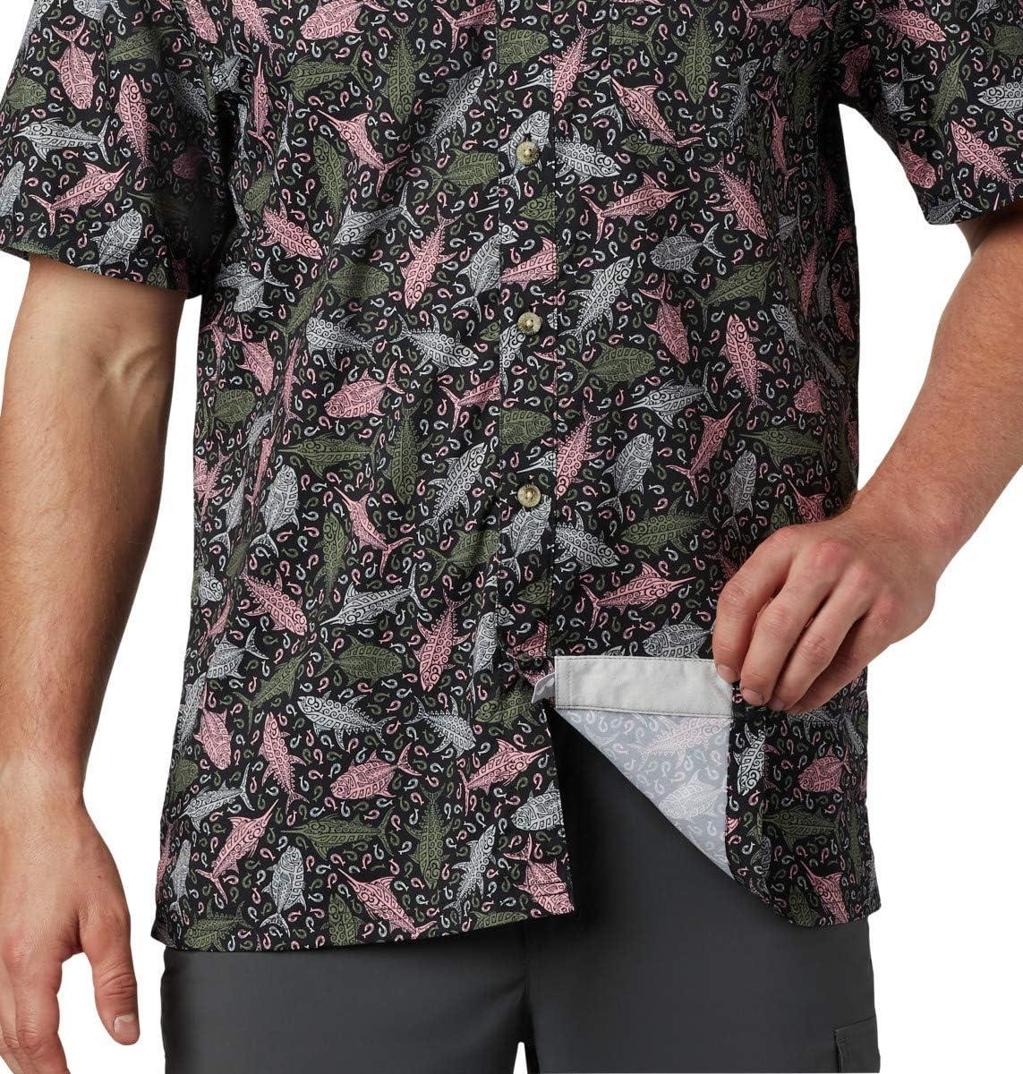 imageColumbia Mens Super Slack Tide Camp Shirt Short SleeveBlack Tribal Fish Print