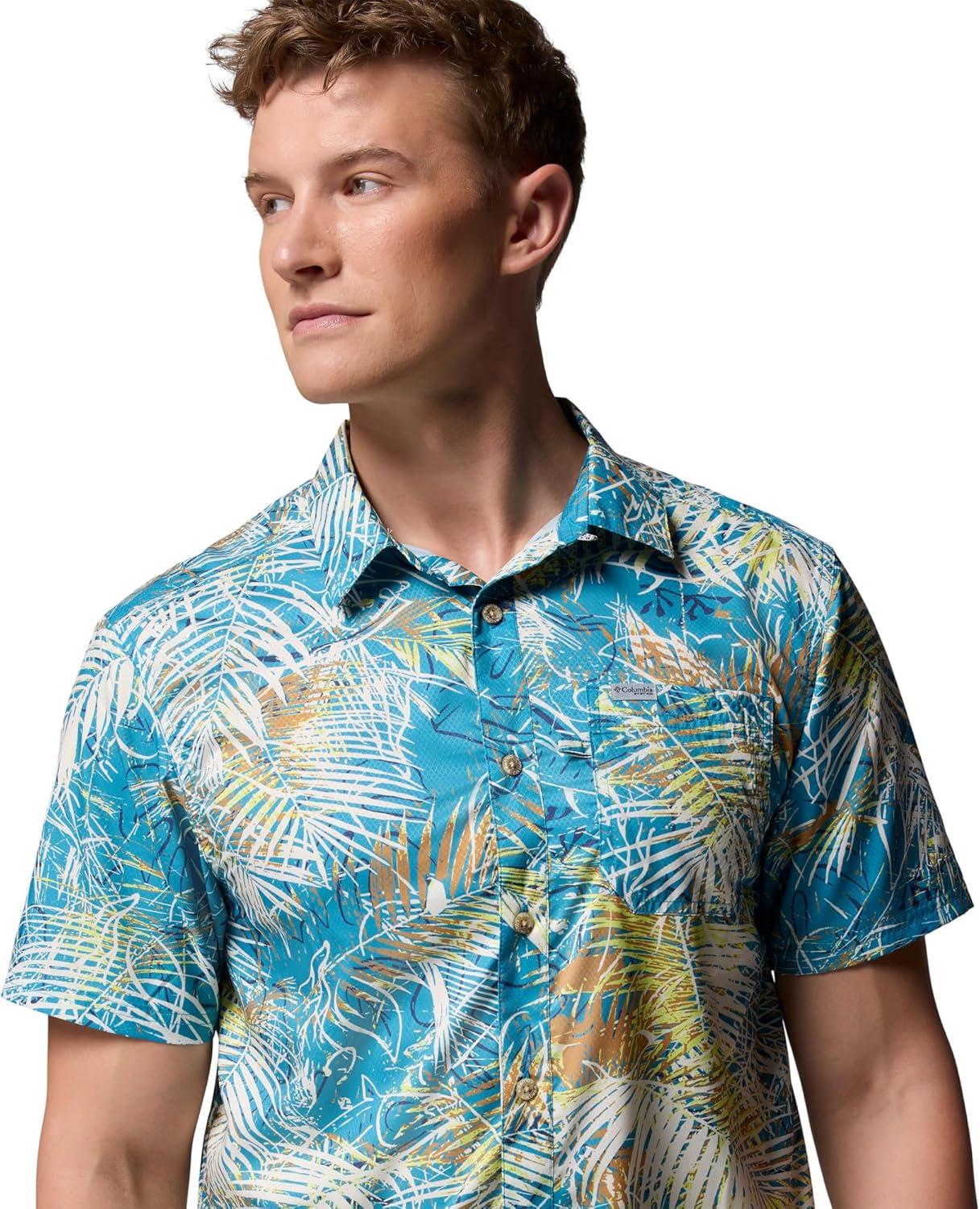 imageColumbia Mens Super Slack Tide Camp Shirt Short SleeveBlue Echo Hooked Up