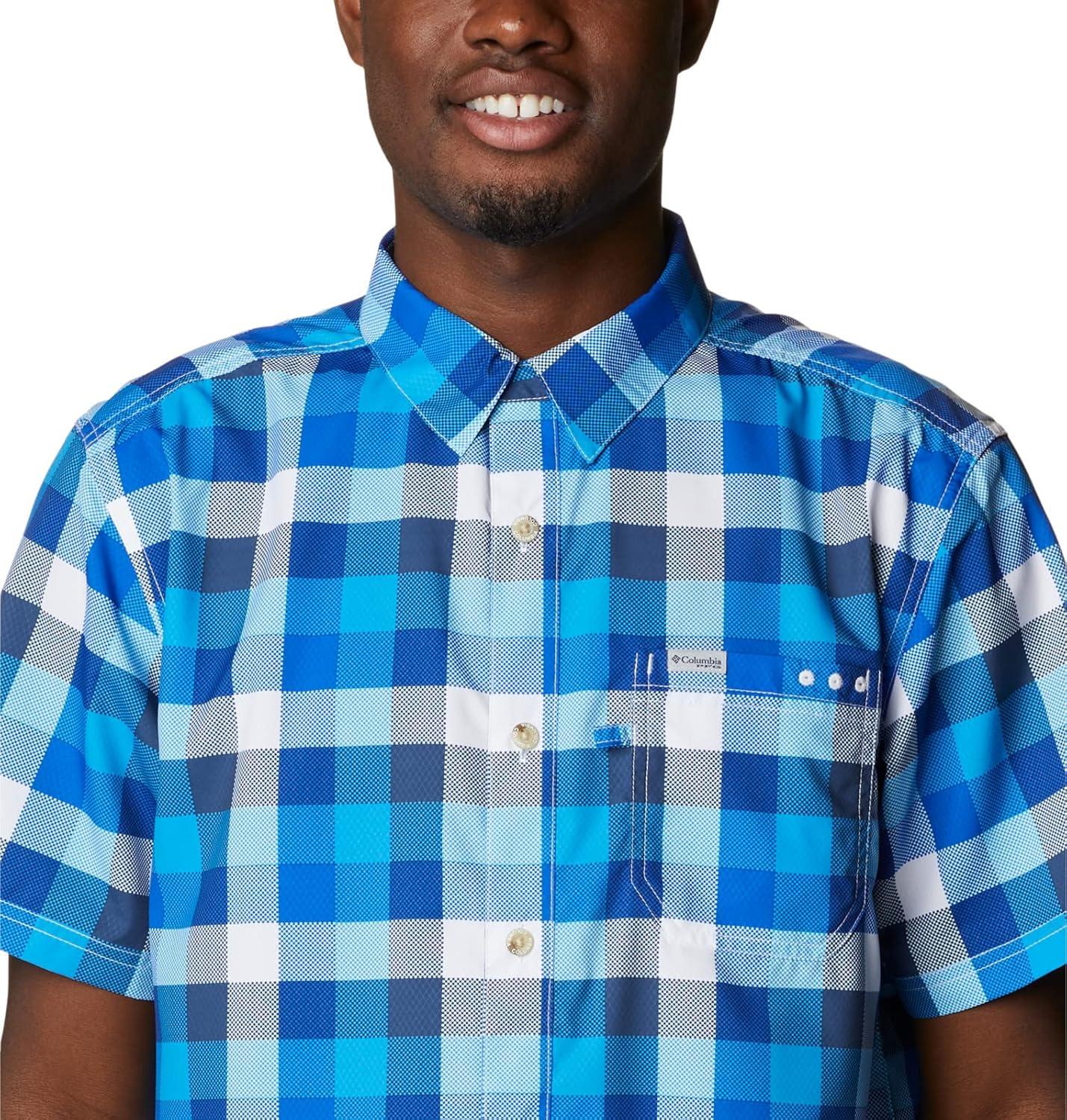imageColumbia Mens Super Slack Tide Camp Shirt Short SleeveBlue Macaw Multi Gingham