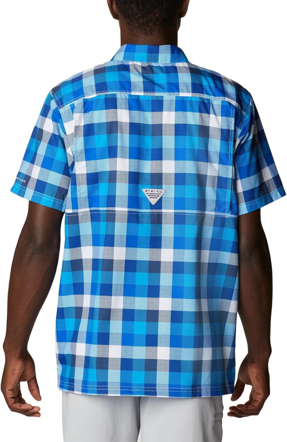 imageColumbia Mens Super Slack Tide Camp Shirt Short SleeveBlue Macaw Multi Gingham
