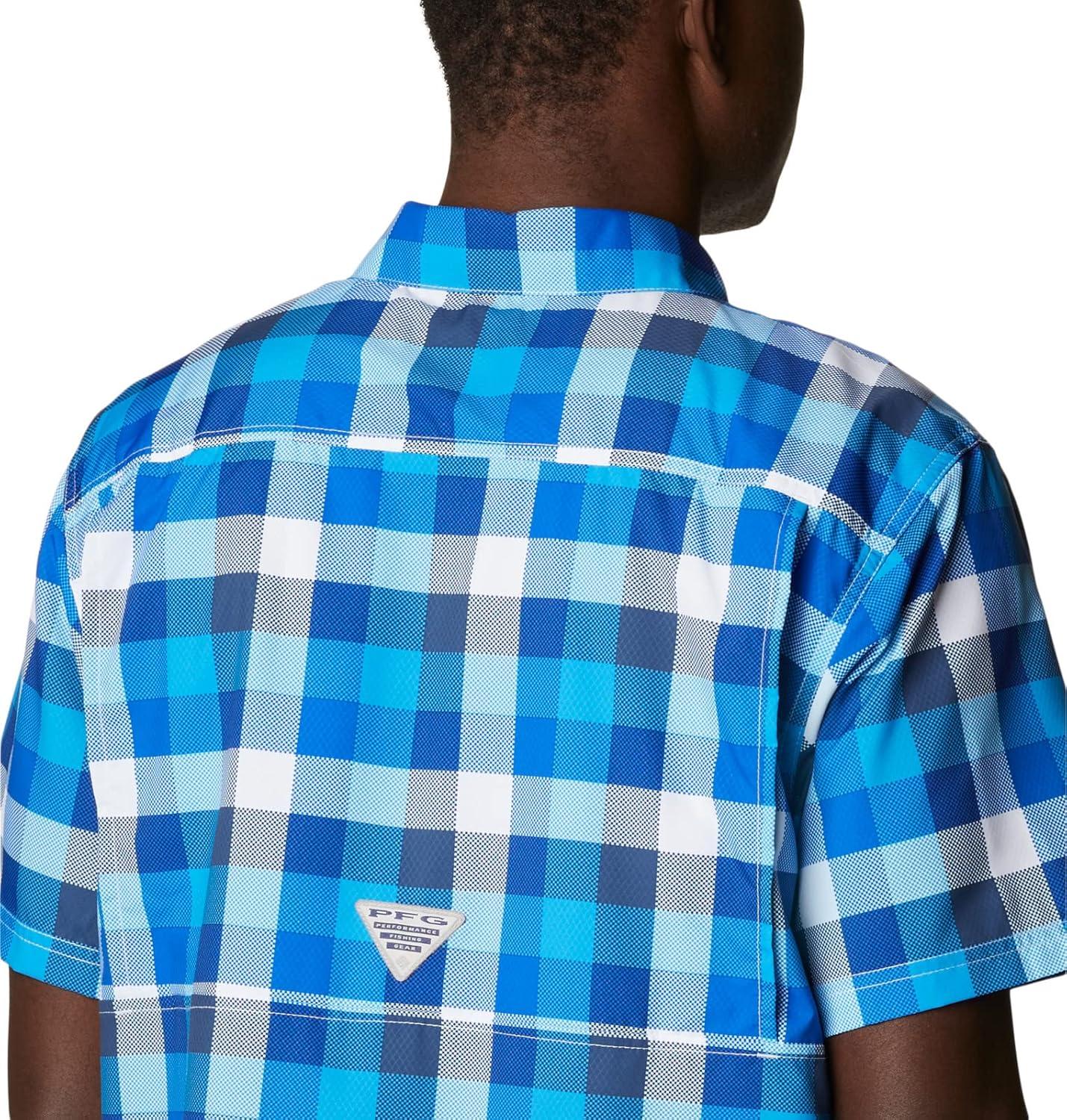 imageColumbia Mens Super Slack Tide Camp Shirt Short SleeveBlue Macaw Multi Gingham