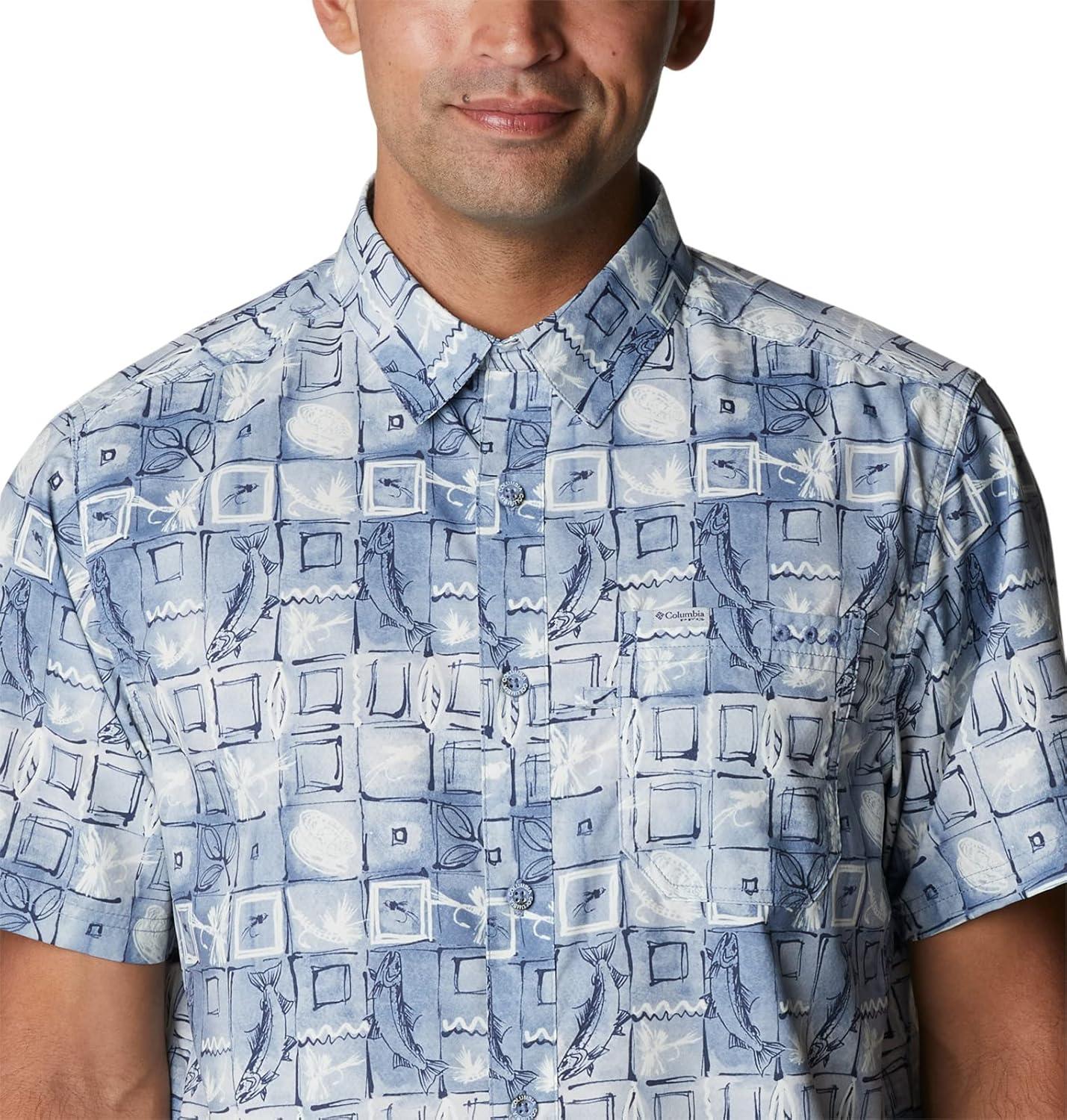 imageColumbia Mens Super Slack Tide Camp Shirt Short SleeveBluestone Trout Batik
