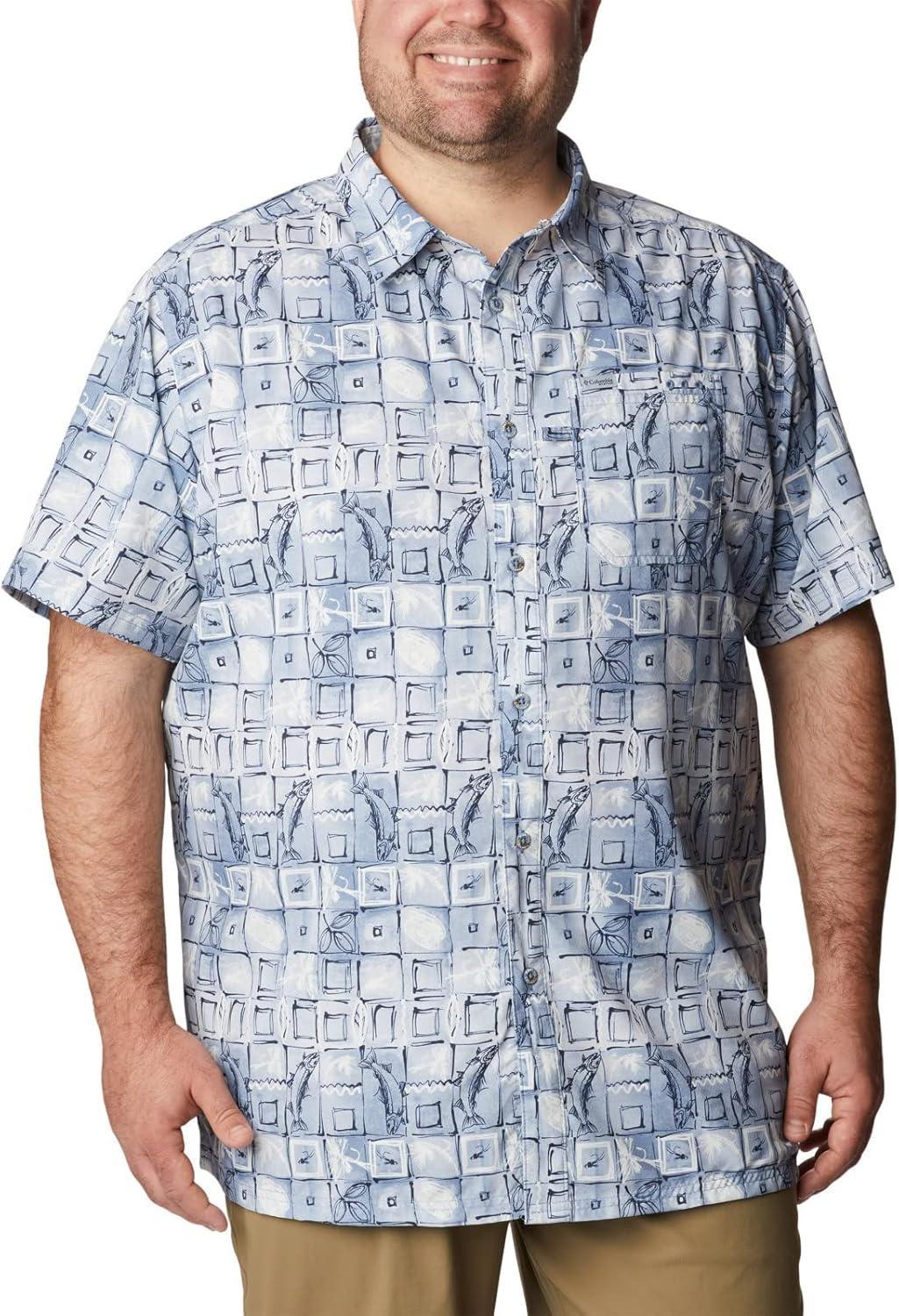 imageColumbia Mens Super Slack Tide Camp Shirt Short SleeveBluestone Trout Batik