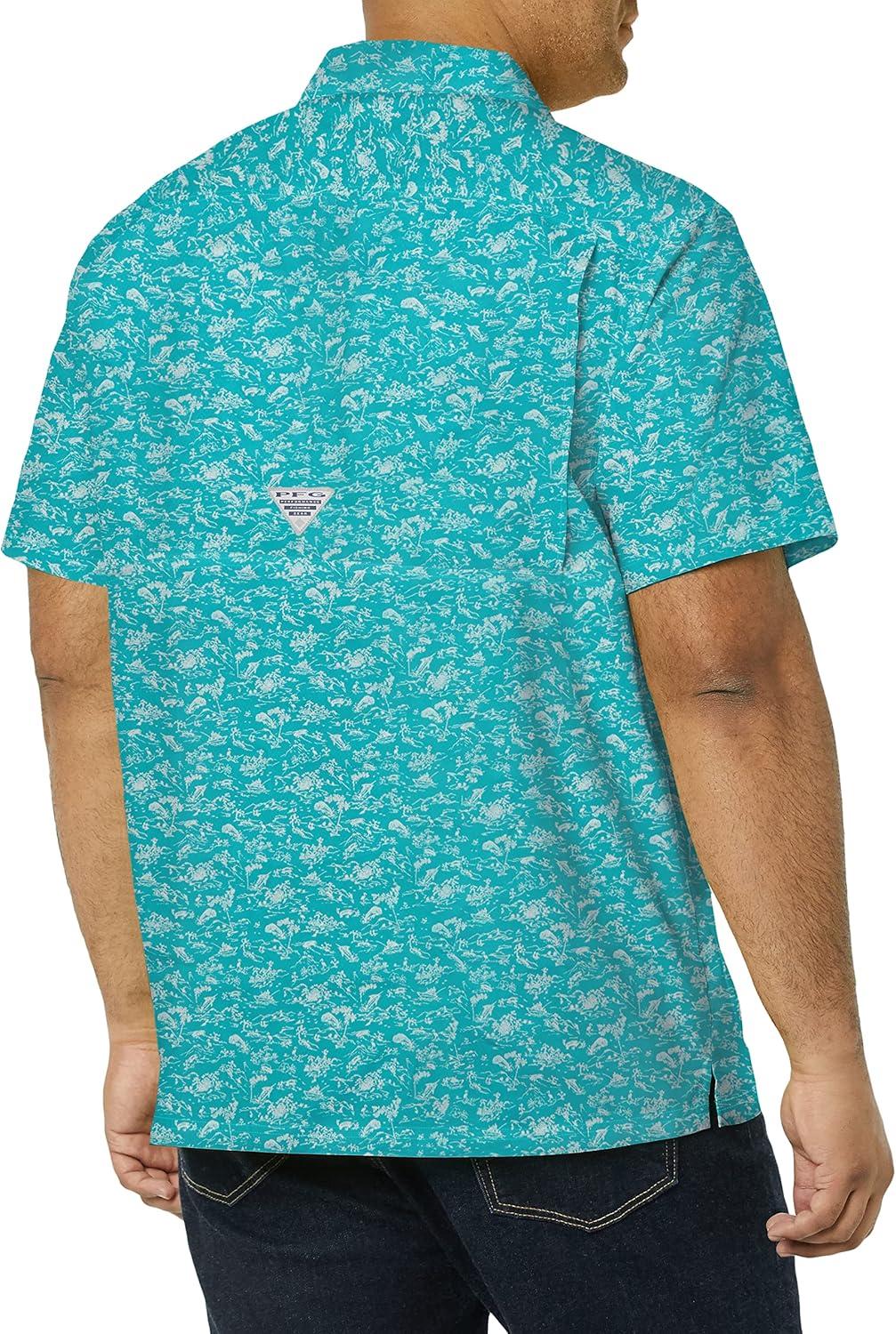 imageColumbia Mens Super Slack Tide Camp Shirt Short SleeveBright Aqua Gamefish Print