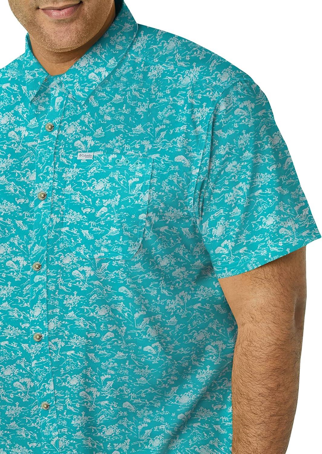 imageColumbia Mens Super Slack Tide Camp Shirt Short SleeveBright Aqua Gamefish Print