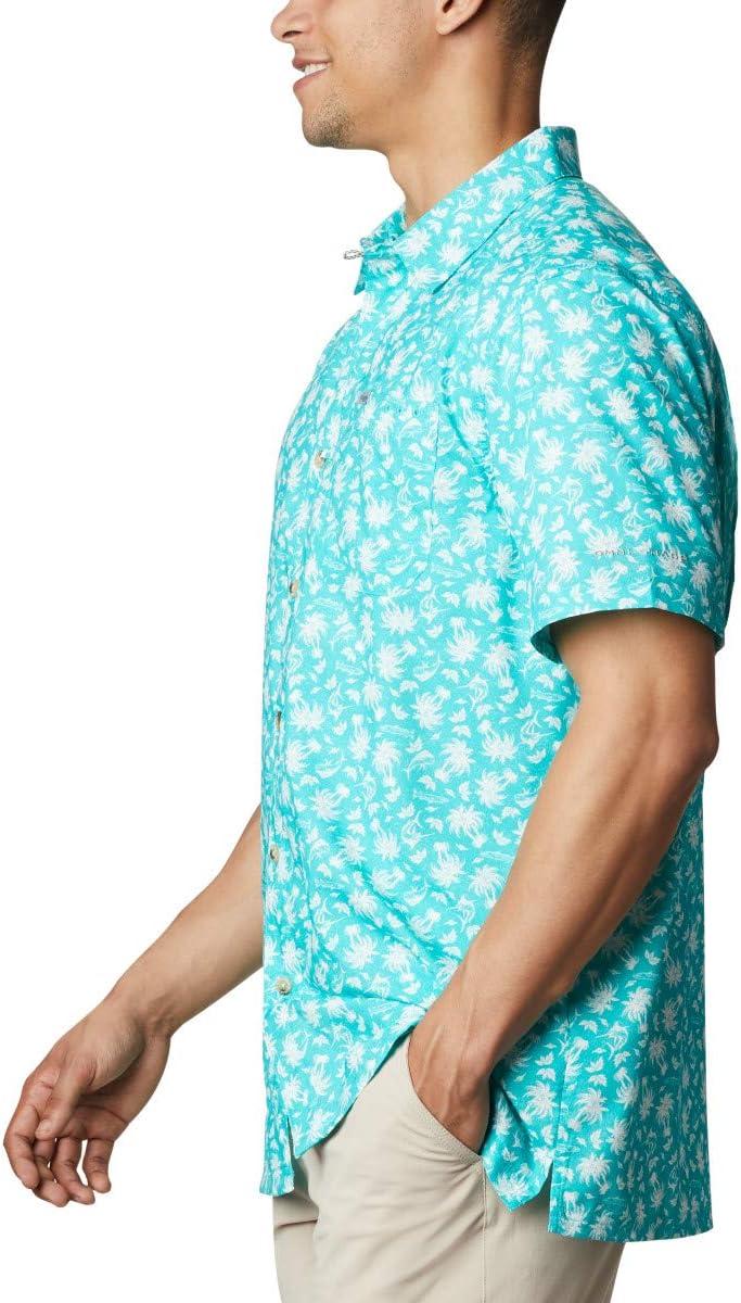imageColumbia Mens Super Slack Tide Camp Shirt Short SleeveBright Aqua Marlin Palms Print