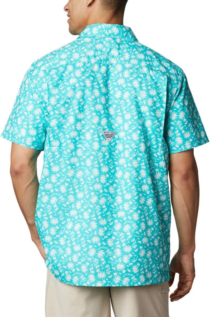 imageColumbia Mens Super Slack Tide Camp Shirt Short SleeveBright Aqua Marlin Palms Print