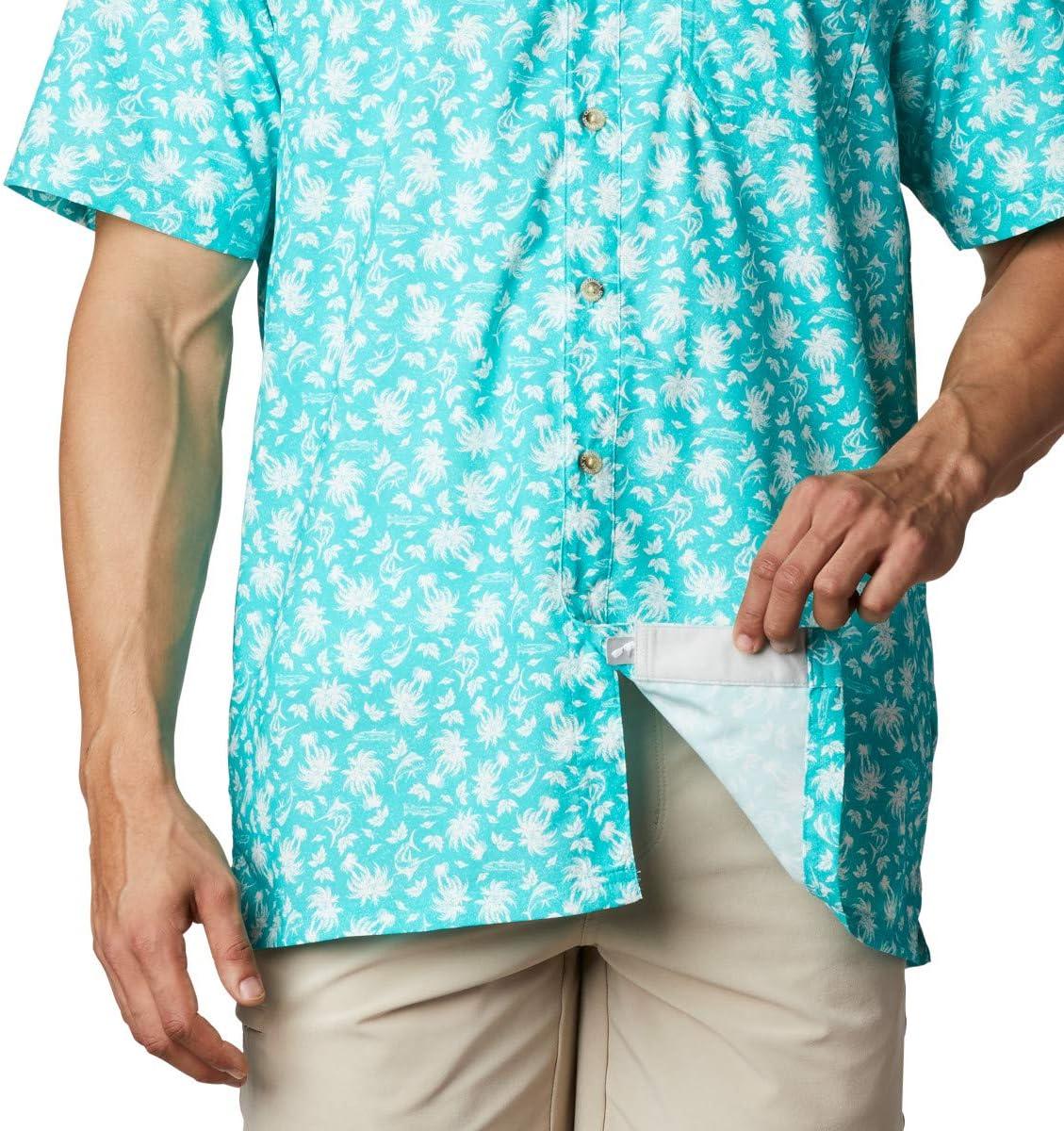 imageColumbia Mens Super Slack Tide Camp Shirt Short SleeveBright Aqua Marlin Palms Print