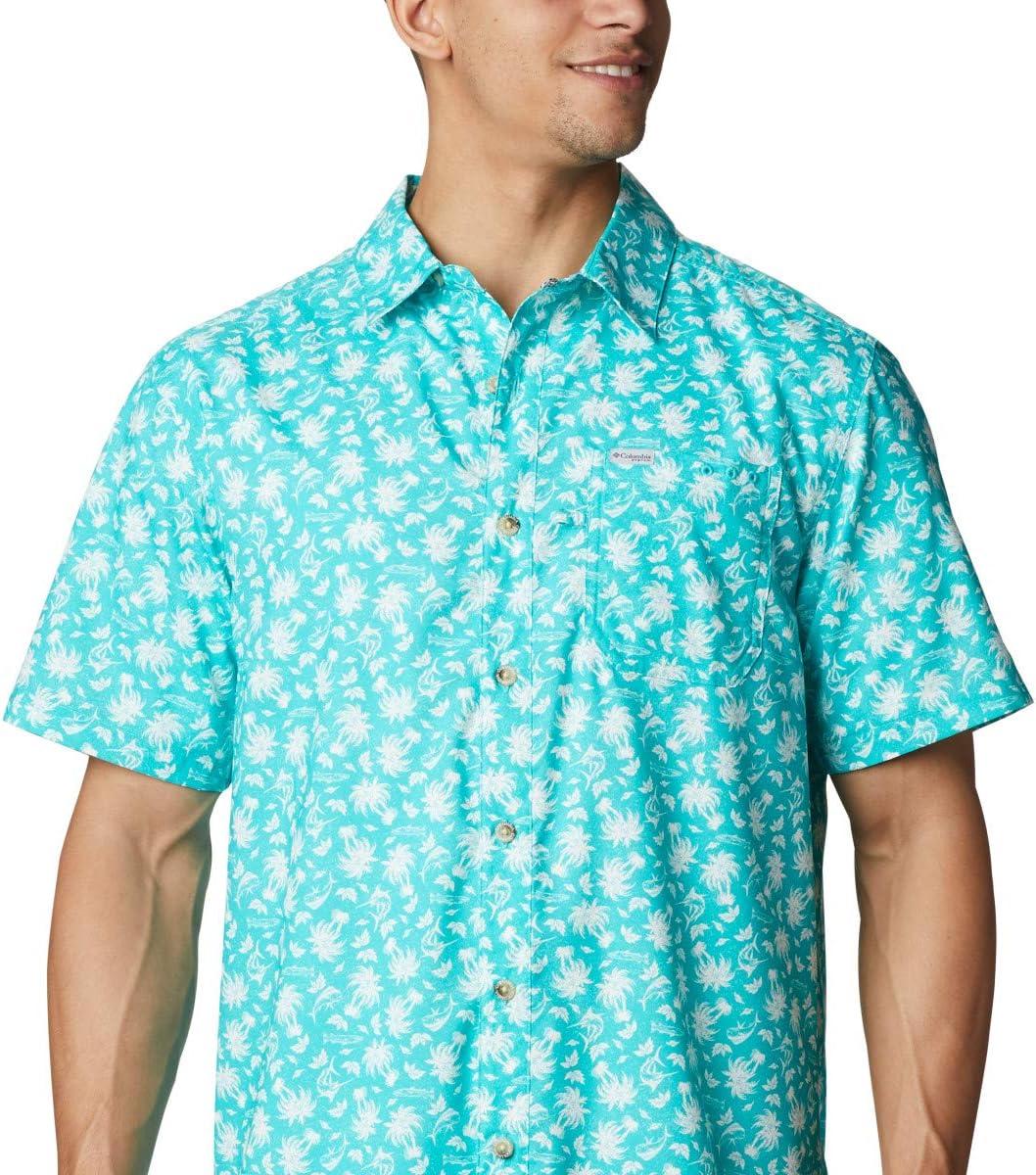 imageColumbia Mens Super Slack Tide Camp Shirt Short SleeveBright Aqua Marlin Palms Print