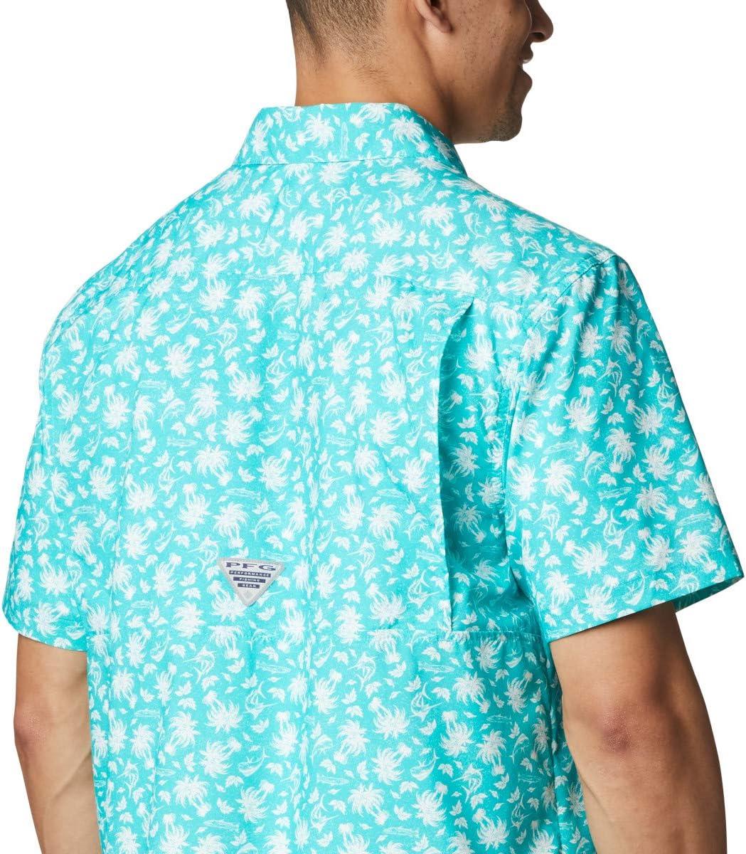 imageColumbia Mens Super Slack Tide Camp Shirt Short SleeveBright Aqua Marlin Palms Print