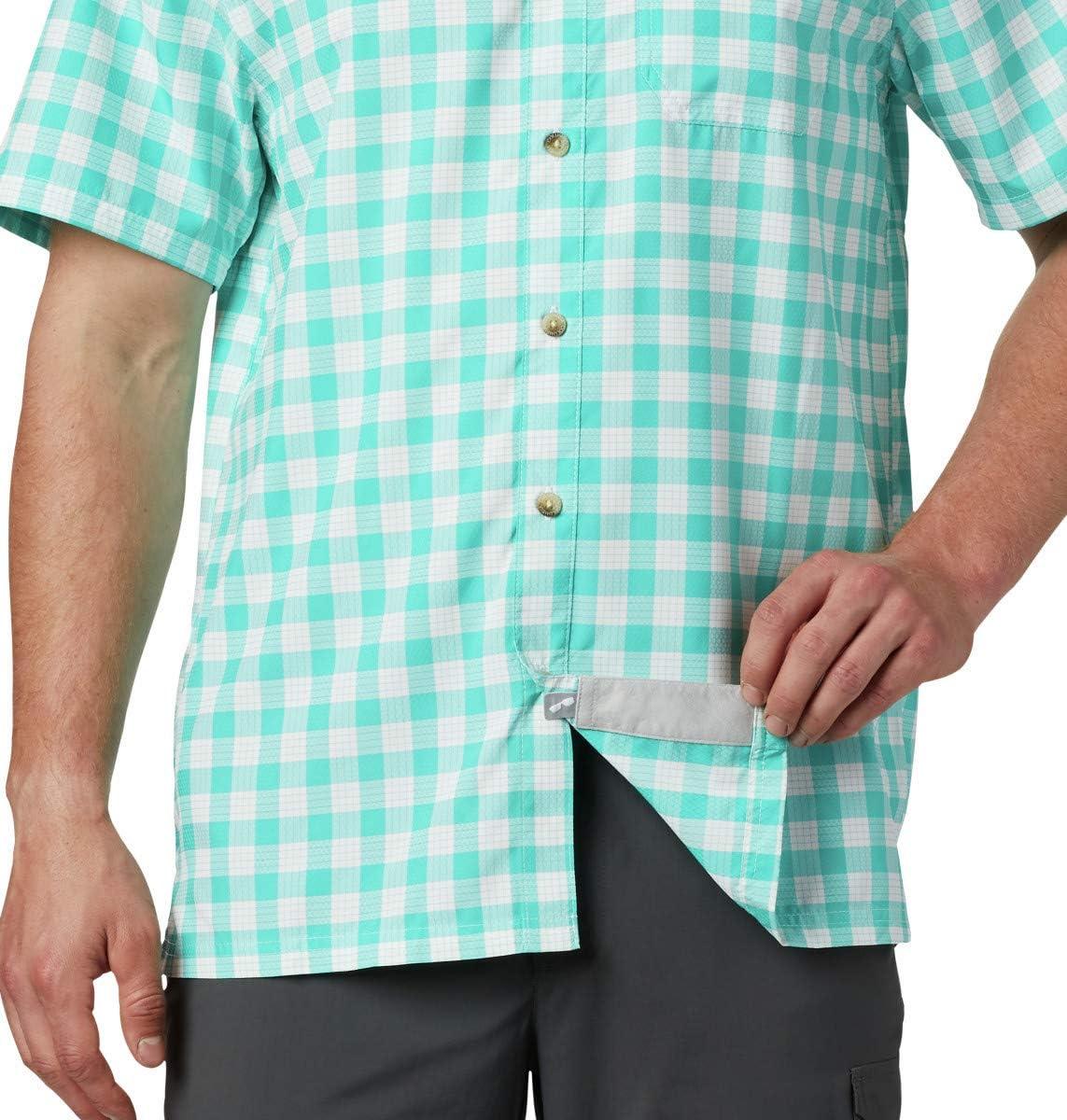 imageColumbia Mens Super Slack Tide Camp Shirt Short SleeveBright Aqua Palaka Plaid