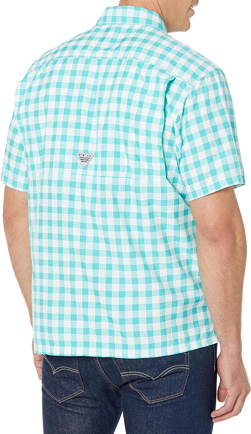 imageColumbia Mens Super Slack Tide Camp Shirt Short SleeveBright Aqua Palaka Plaid