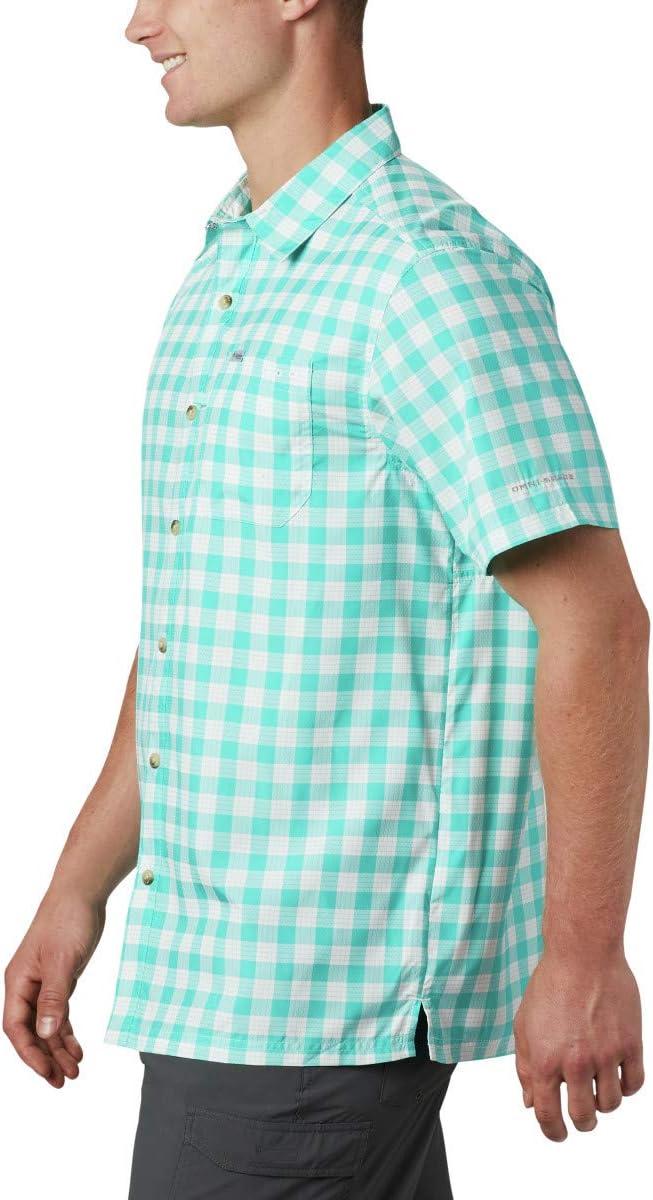 imageColumbia Mens Super Slack Tide Camp Shirt Short SleeveBright Aqua Palaka Plaid