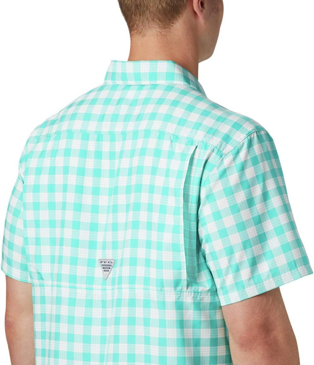 imageColumbia Mens Super Slack Tide Camp Shirt Short SleeveBright Aqua Palaka Plaid