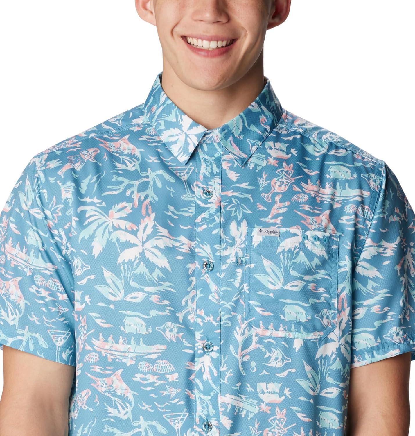 imageColumbia Mens Super Slack Tide Camp Shirt Short SleeveCanyon Blue Kona Kraze