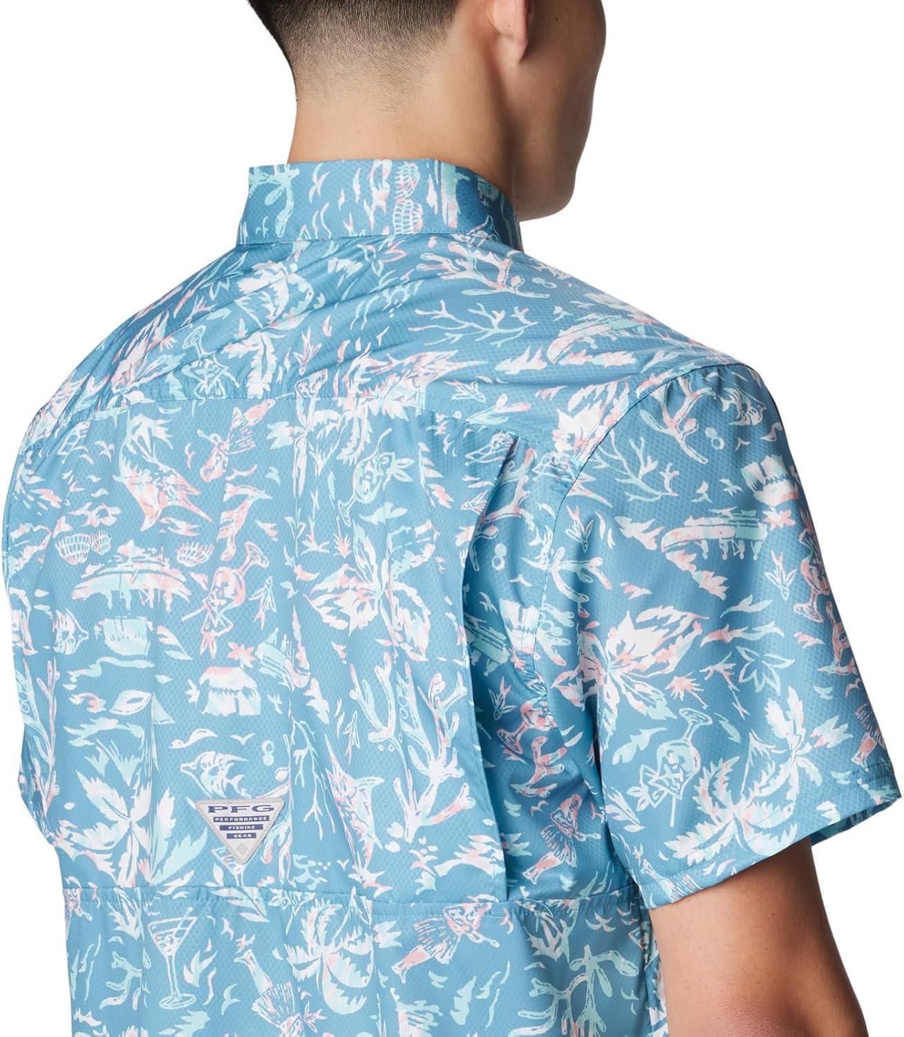imageColumbia Mens Super Slack Tide Camp Shirt Short SleeveCanyon Blue Kona Kraze