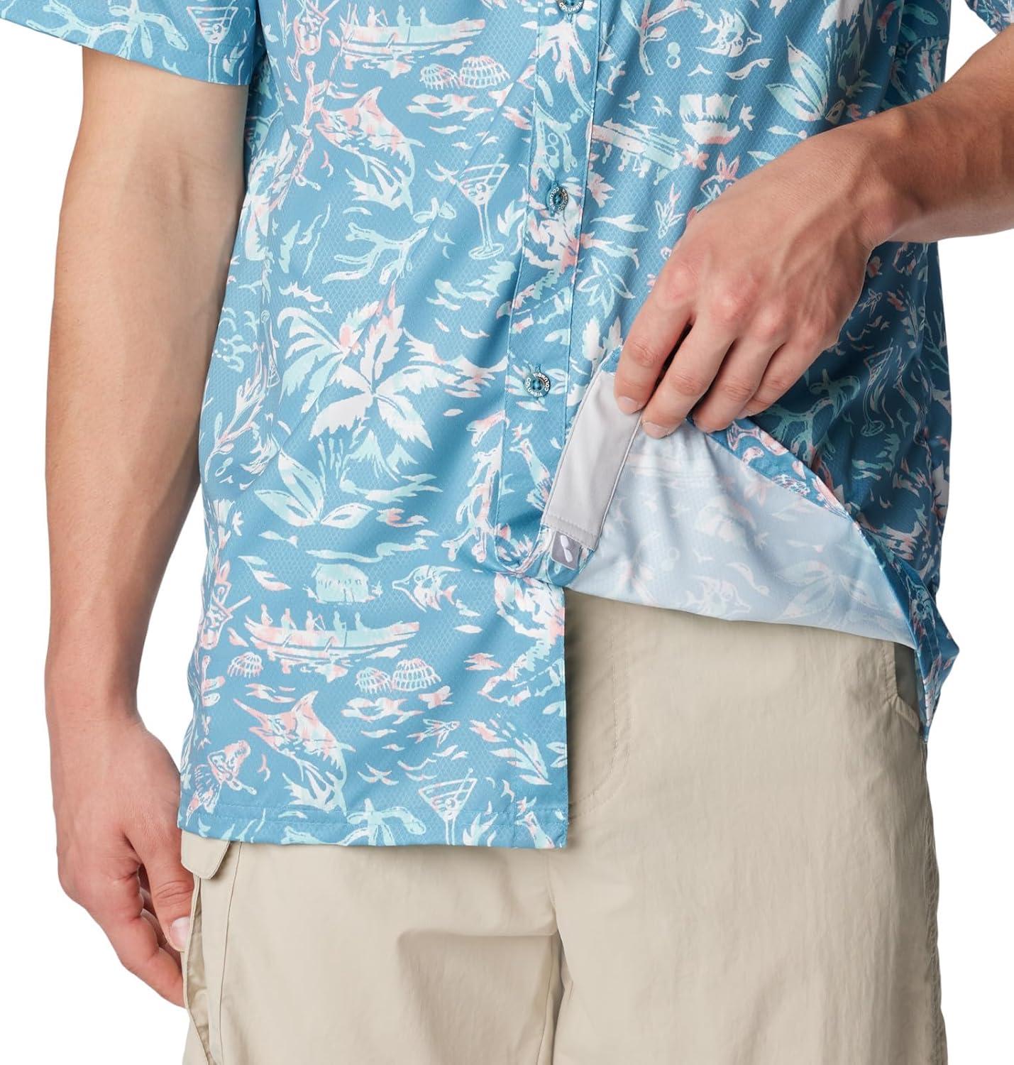 imageColumbia Mens Super Slack Tide Camp Shirt Short SleeveCanyon Blue Kona Kraze