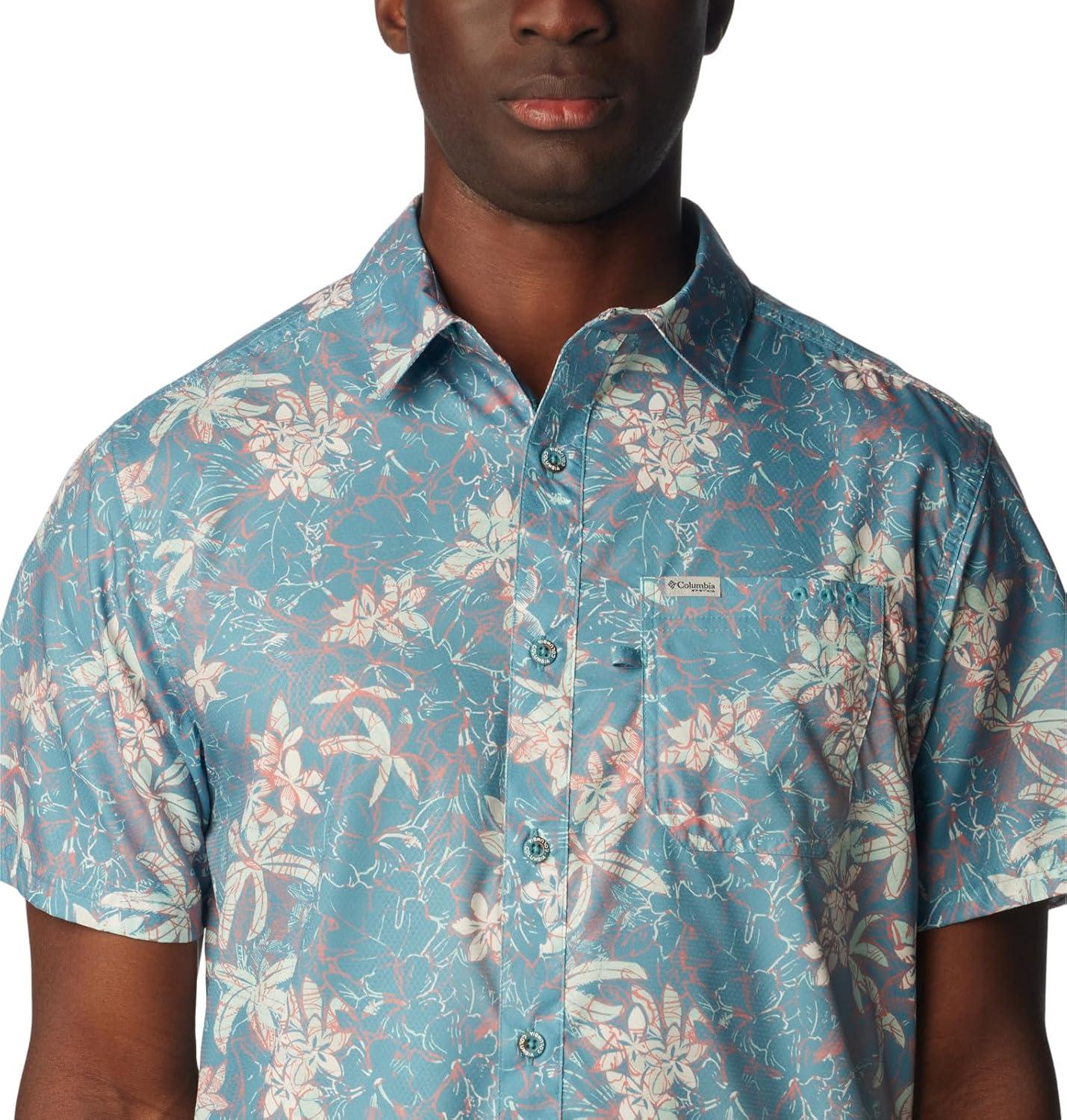 imageColumbia Mens Super Slack Tide Camp Shirt Short SleeveCanyon Blue Palmeria