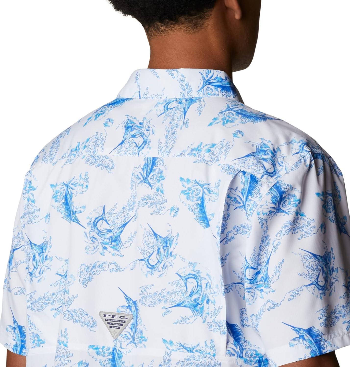 imageColumbia Mens Super Slack Tide Camp Shirt Short SleeveCarbon Fish Finder Print