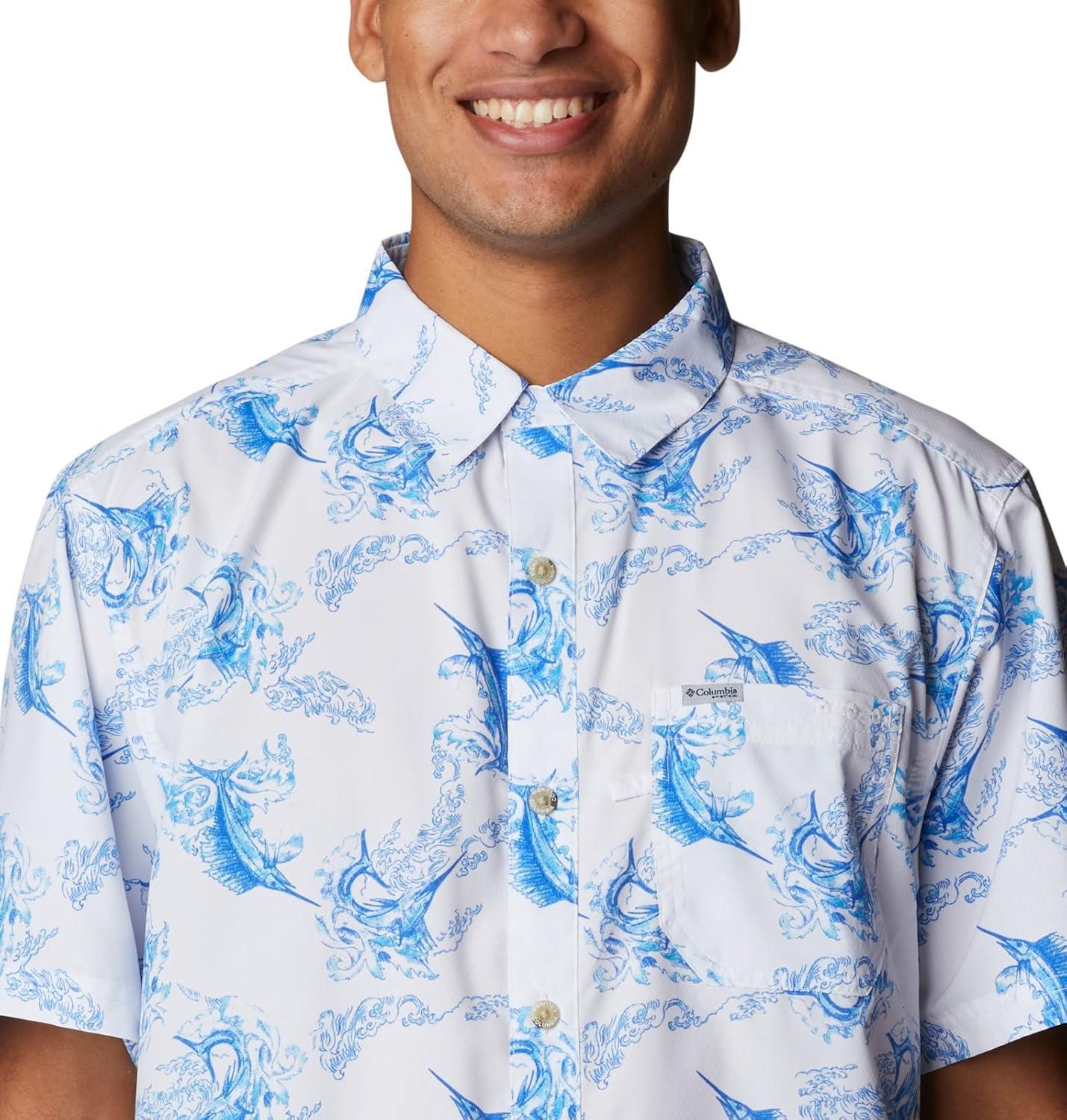 imageColumbia Mens Super Slack Tide Camp Shirt Short SleeveCarbon Fish Finder Print
