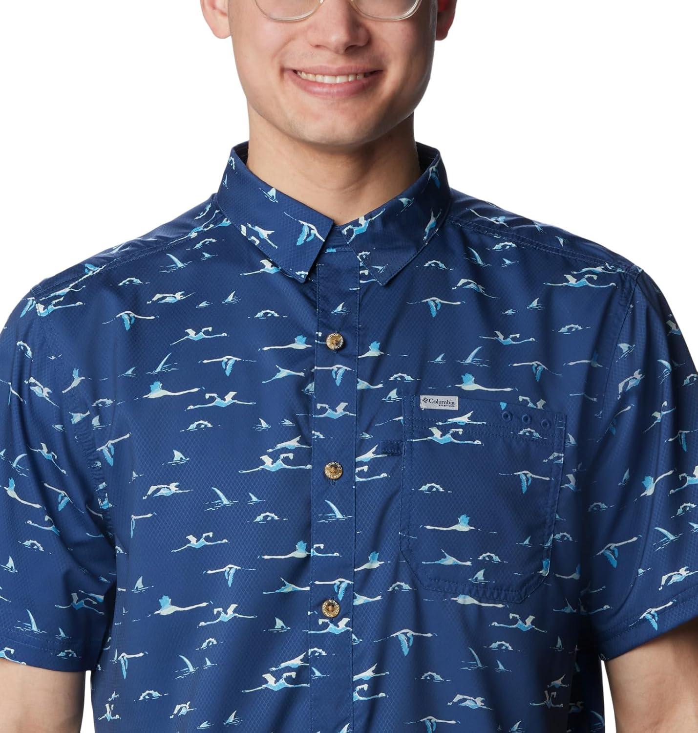 imageColumbia Mens Super Slack Tide Camp Shirt Short SleeveCarbon Tailfins Print