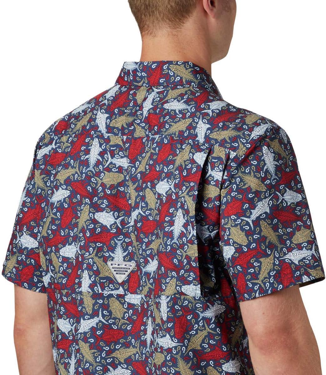 imageColumbia Mens Super Slack Tide Camp Shirt Short SleeveCarbon Tribal Fish Print