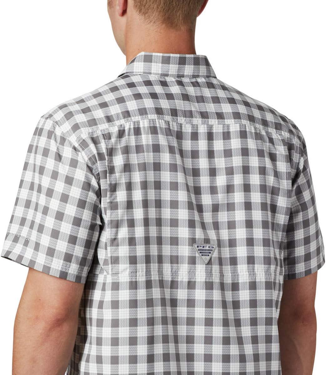 imageColumbia Mens Super Slack Tide Camp Shirt Short SleeveCity Grey Palaka Plaid