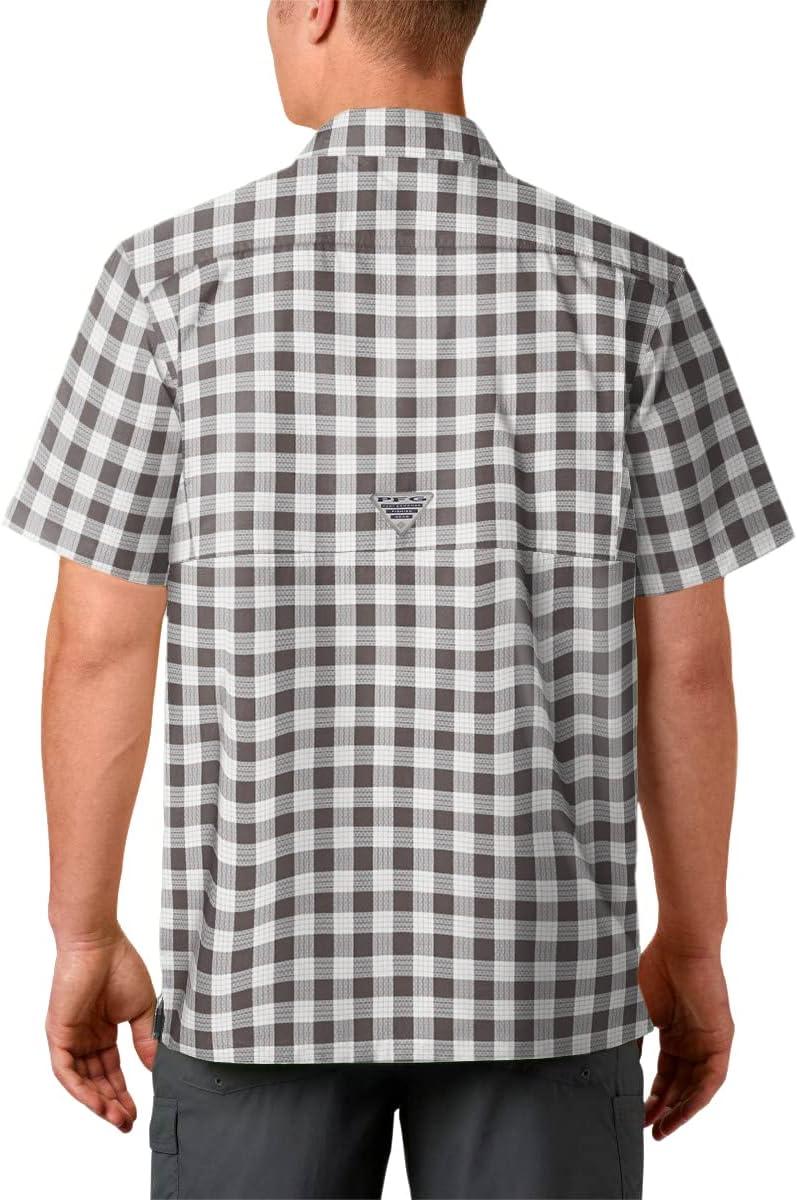imageColumbia Mens Super Slack Tide Camp Shirt Short SleeveCity Grey Palaka Plaid