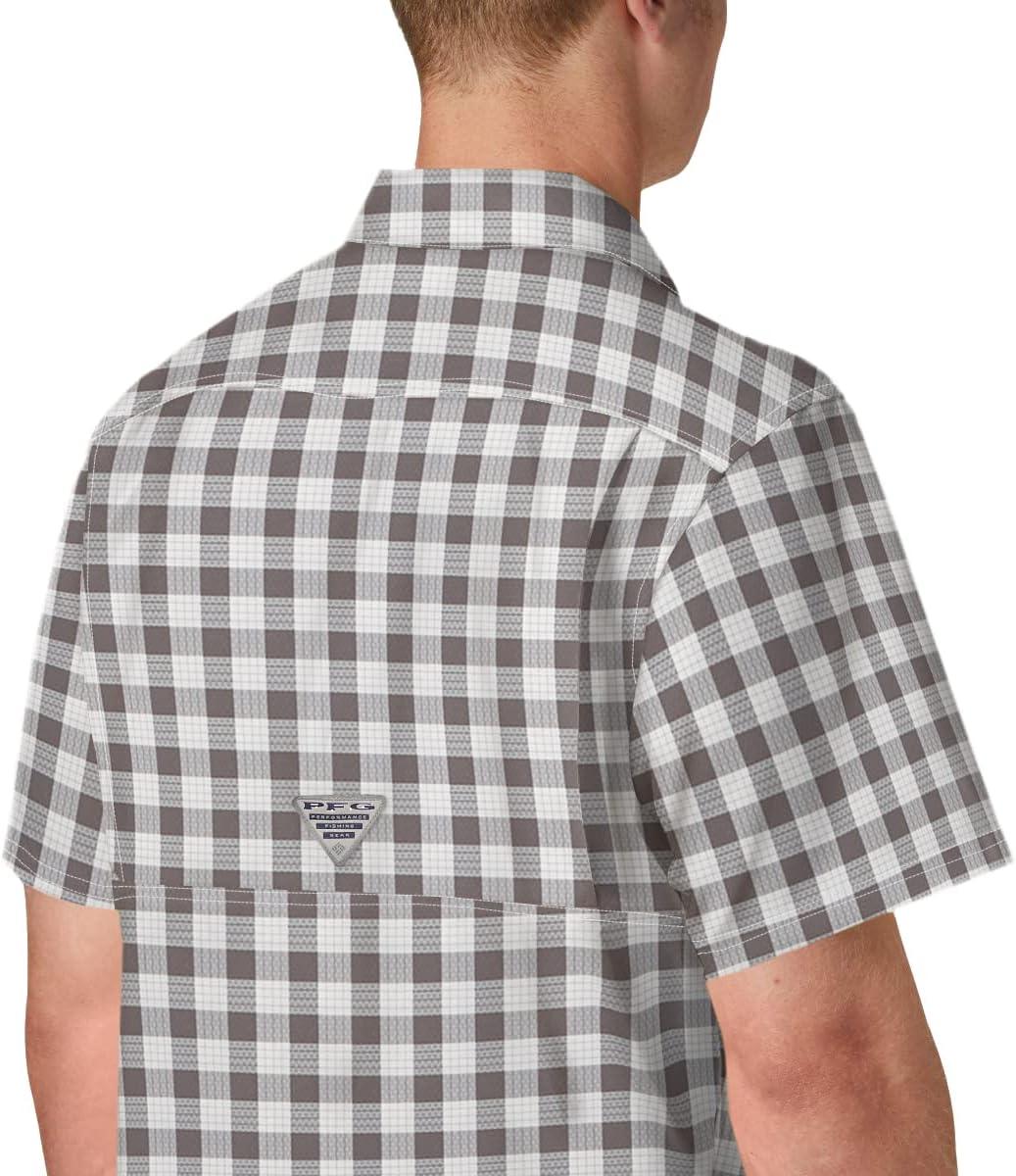 imageColumbia Mens Super Slack Tide Camp Shirt Short SleeveCity Grey Palaka Plaid