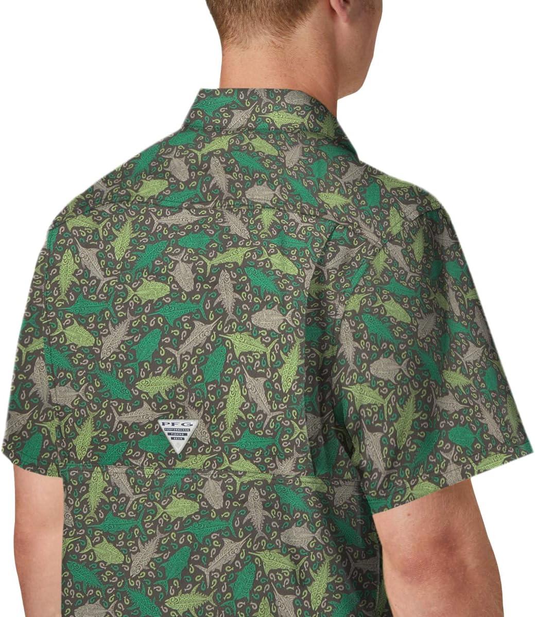 imageColumbia Mens Super Slack Tide Camp Shirt Short SleeveCity Grey Tribal Fish Print