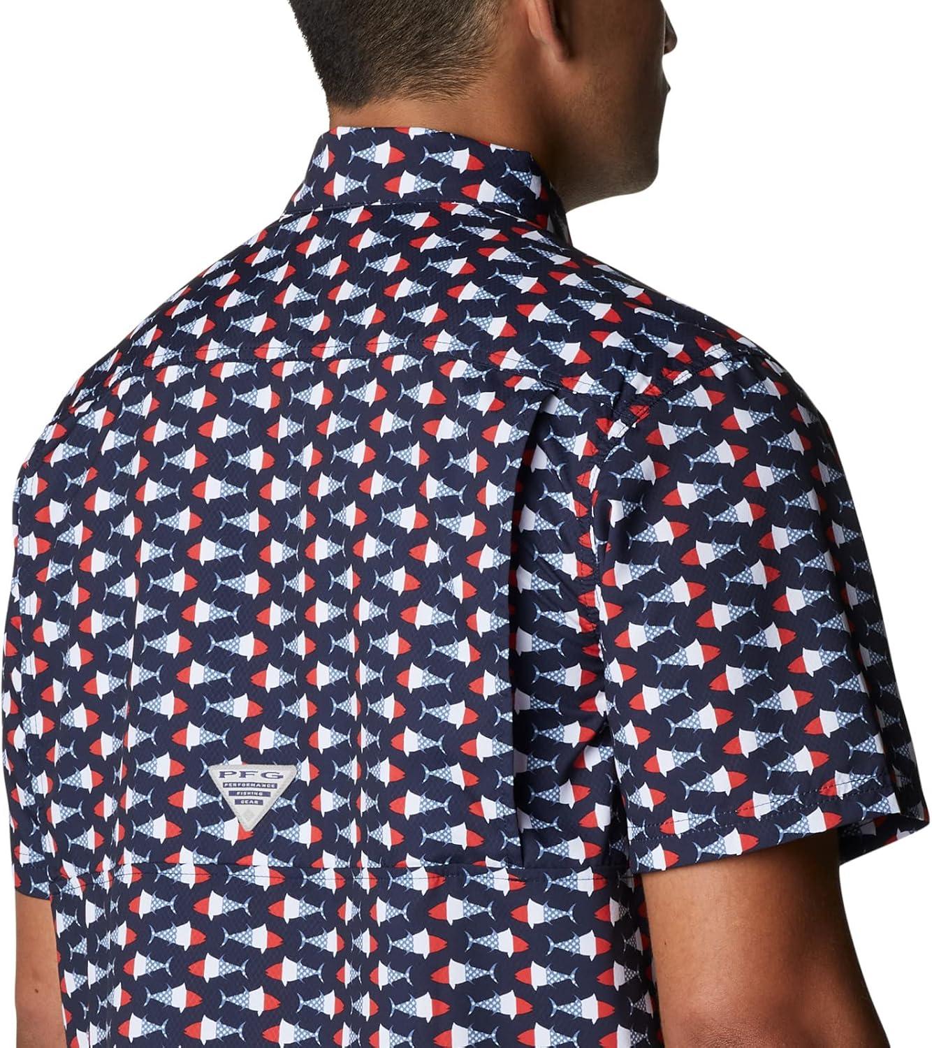 imageColumbia Mens Super Slack Tide Camp Shirt Short SleeveCollegiate Navy Fish Bobber Print