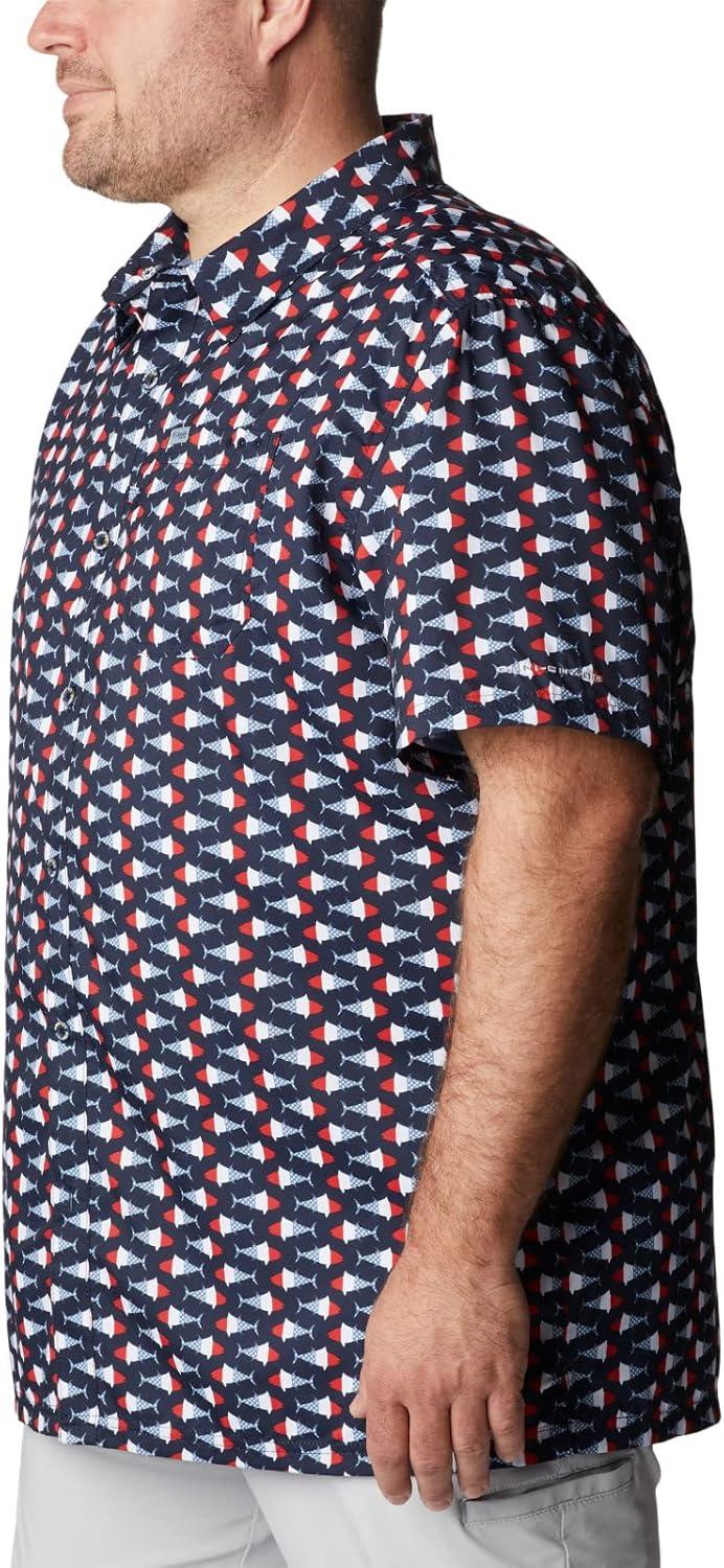imageColumbia Mens Super Slack Tide Camp Shirt Short SleeveCollegiate Navy Fish Bobber Print
