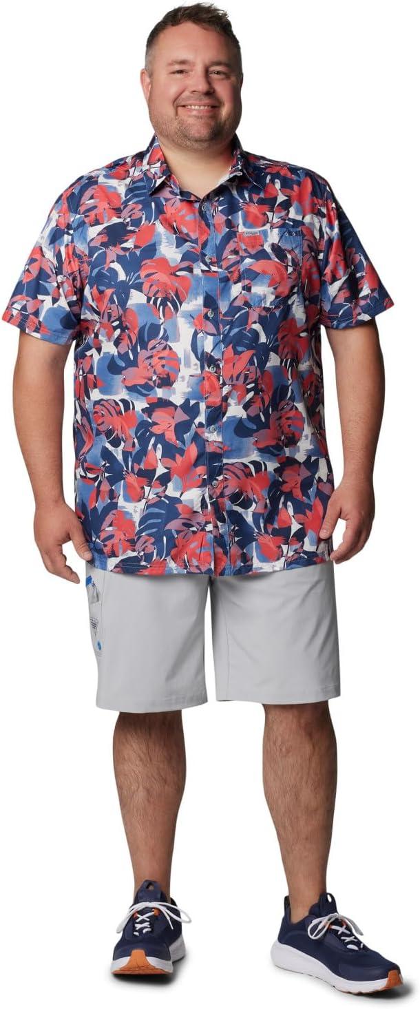 imageColumbia Mens Super Slack Tide Camp Shirt Short SleeveCollegiate Navy Ikat Palms