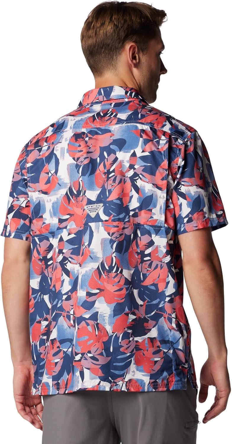 imageColumbia Mens Super Slack Tide Camp Shirt Short SleeveCollegiate Navy Ikat Palms