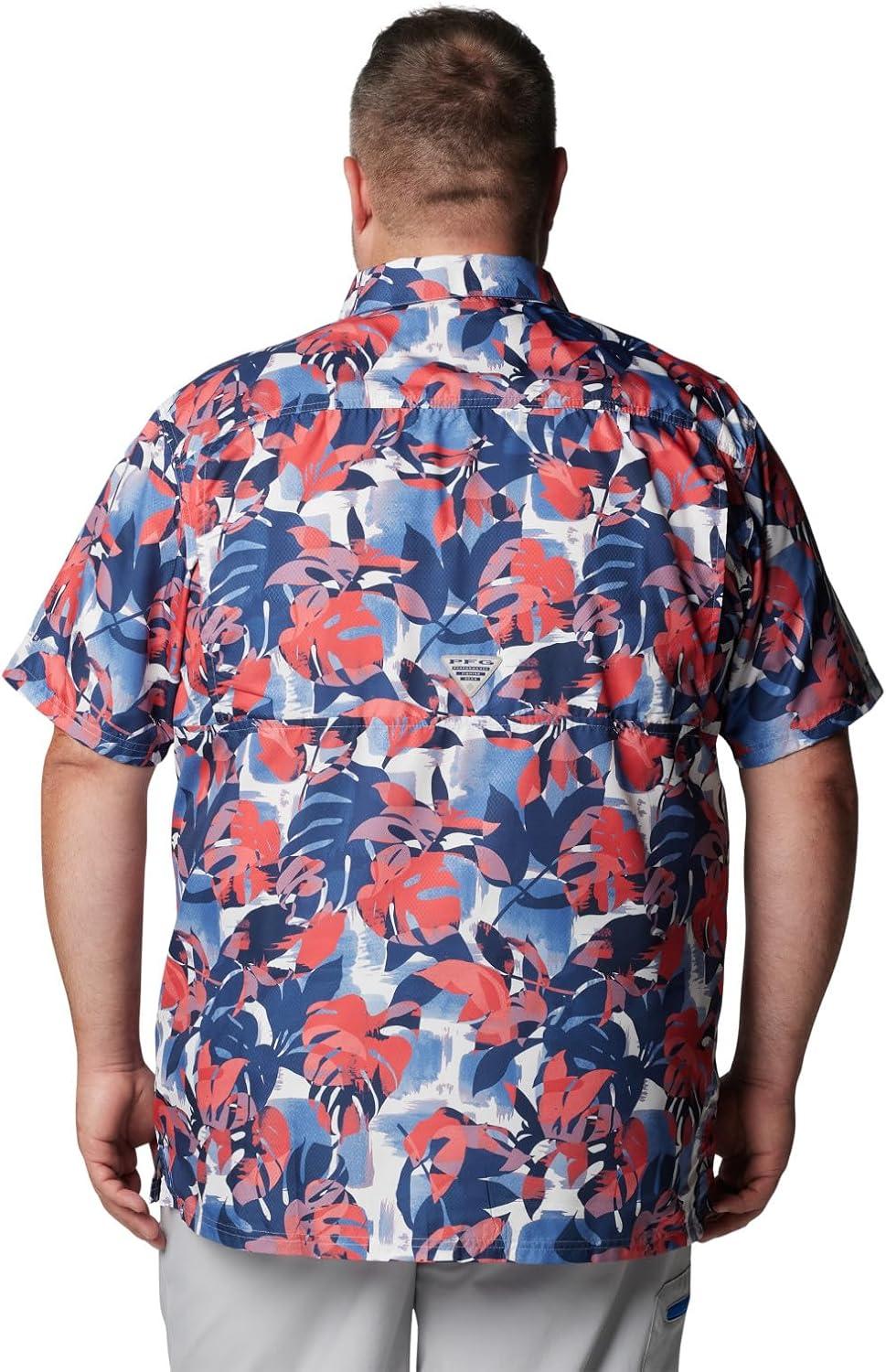 imageColumbia Mens Super Slack Tide Camp Shirt Short SleeveCollegiate Navy Ikat Palms