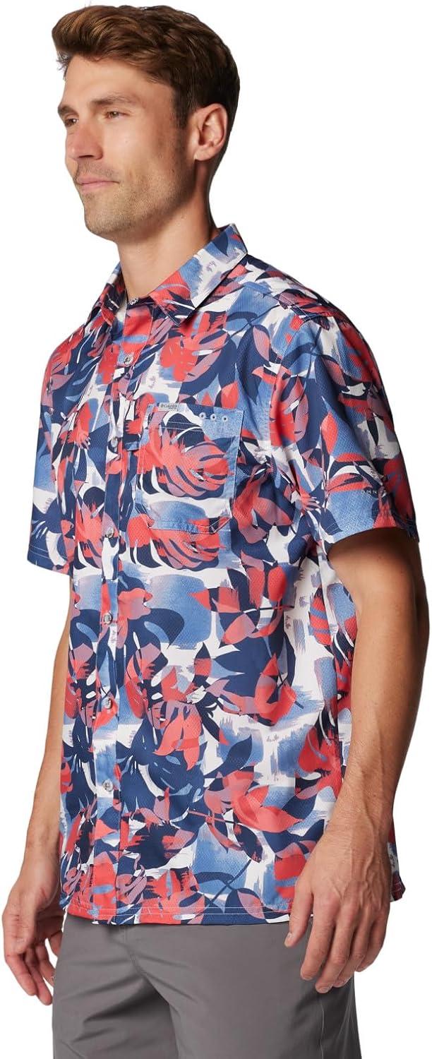 imageColumbia Mens Super Slack Tide Camp Shirt Short SleeveCollegiate Navy Ikat Palms
