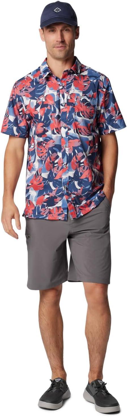 imageColumbia Mens Super Slack Tide Camp Shirt Short SleeveCollegiate Navy Ikat Palms