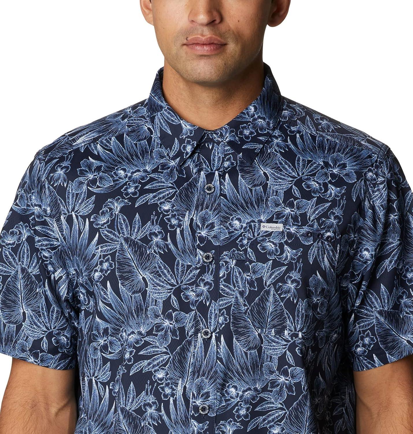 imageColumbia Mens Super Slack Tide Camp Shirt Short SleeveCollegiate Navy Tropic Pen Print