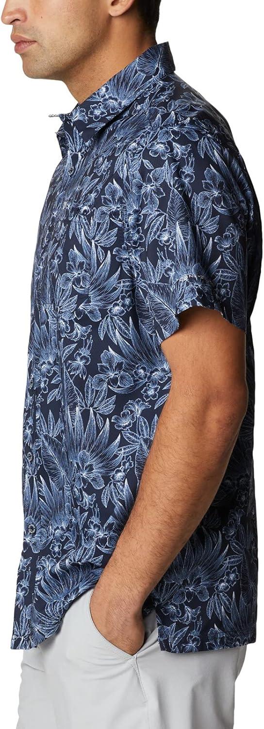imageColumbia Mens Super Slack Tide Camp Shirt Short SleeveCollegiate Navy Tropic Pen Print