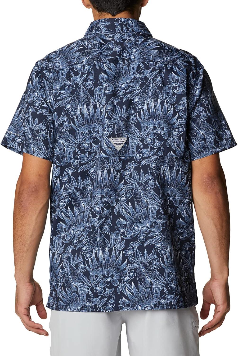 imageColumbia Mens Super Slack Tide Camp Shirt Short SleeveCollegiate Navy Tropic Pen Print