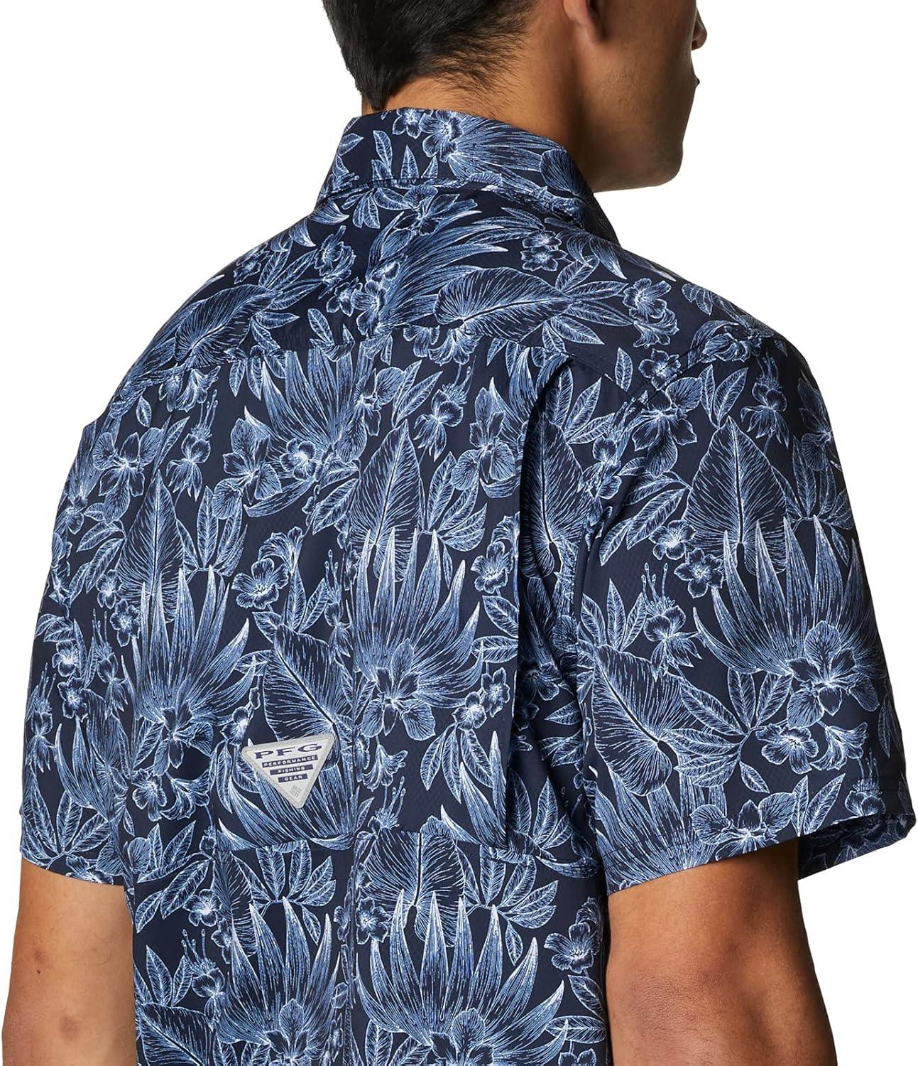 imageColumbia Mens Super Slack Tide Camp Shirt Short SleeveCollegiate Navy Tropic Pen Print