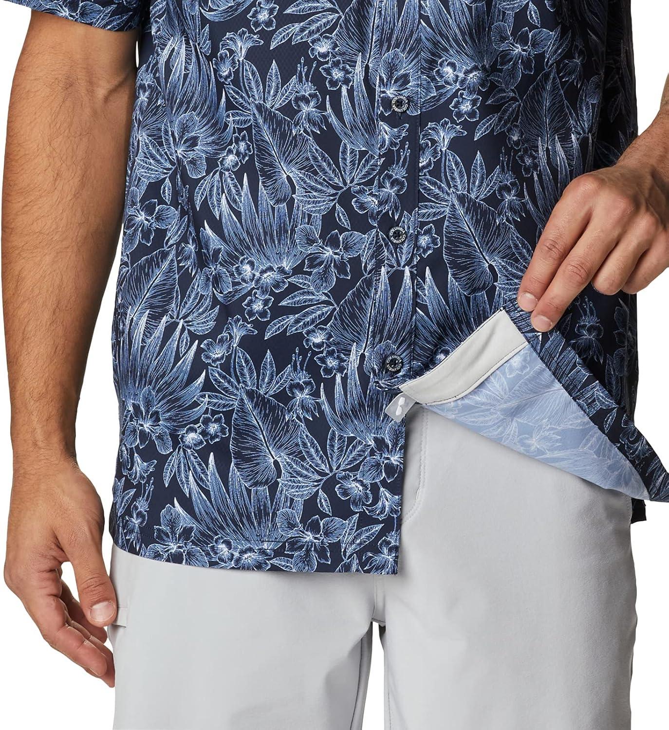 imageColumbia Mens Super Slack Tide Camp Shirt Short SleeveCollegiate Navy Tropic Pen Print