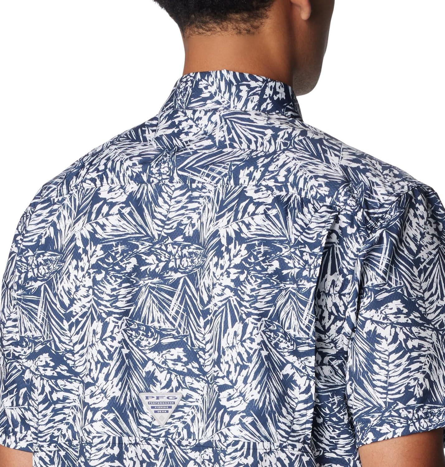 imageColumbia Mens Super Slack Tide Camp Shirt Short SleeveCollegiate Navy Tunado Tonal