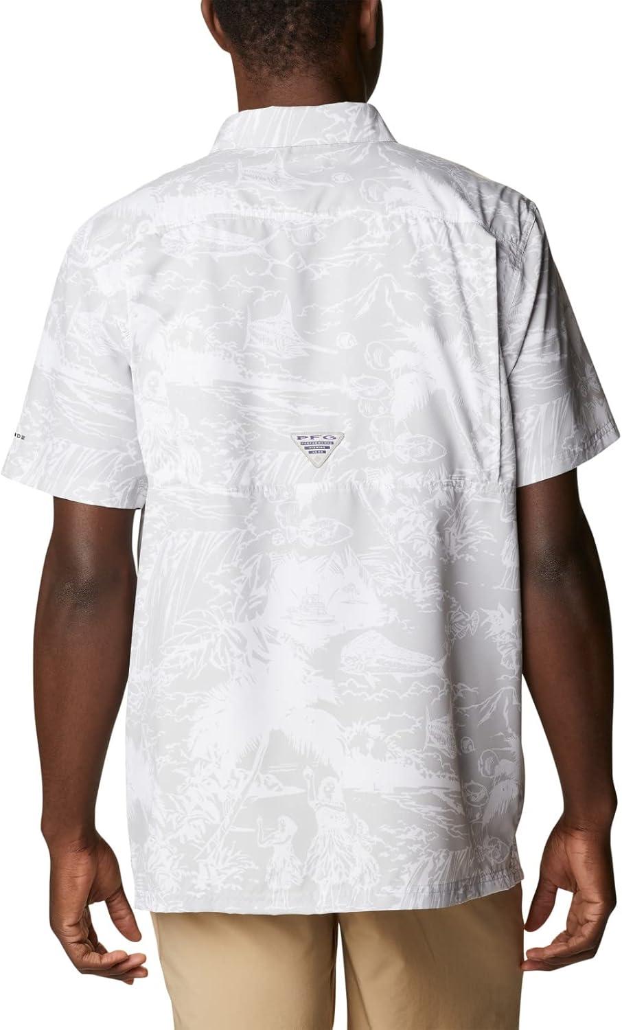 imageColumbia Mens Super Slack Tide Camp Shirt Short SleeveCool Grey Hula Fish Print